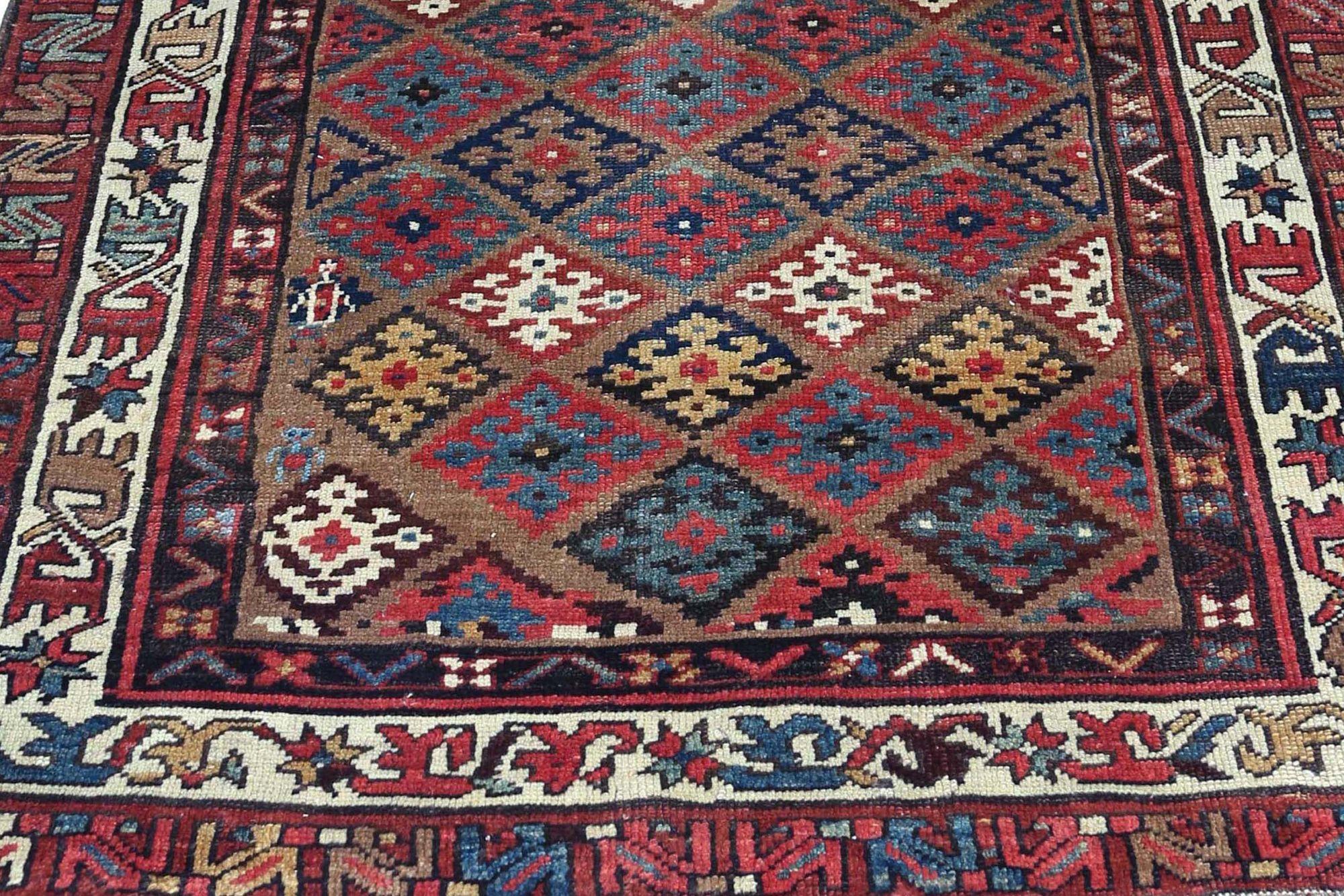 Tappeto Persiano Azerbaijan - Lana Blu Avorio Rosso Giallo - 97249 In condizioni ottime in vendita a Dallas, TX
