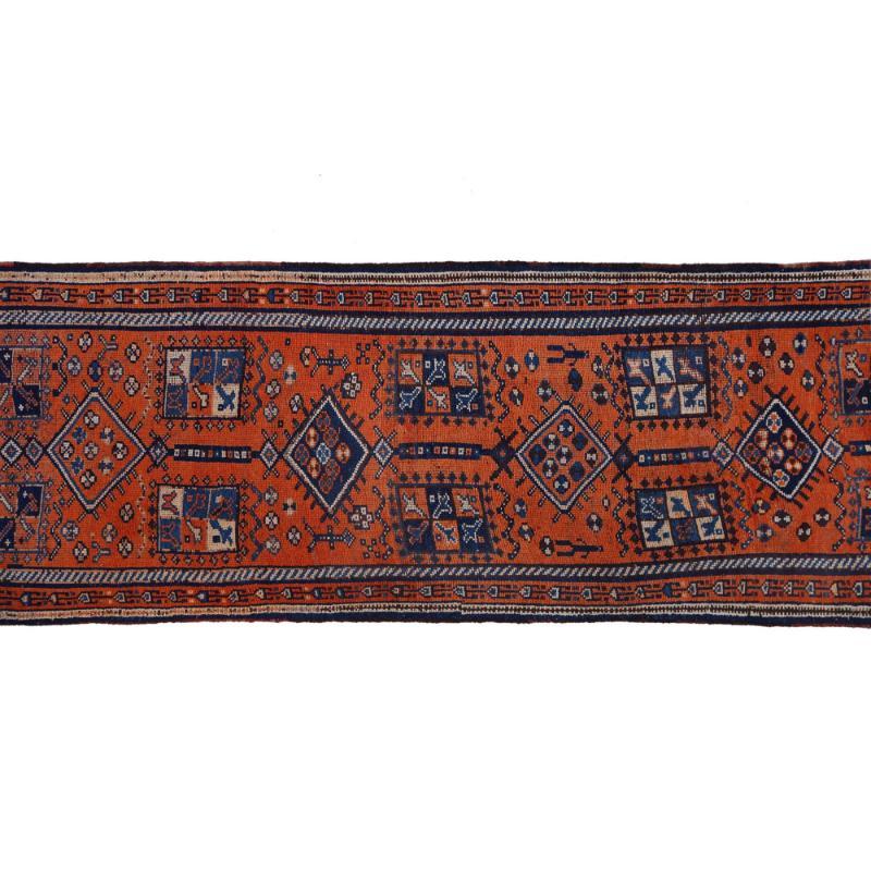Persischer Aserbaidschan-Läufer - Wolle Blau Orange Design - 97898 (Stammeskunst) im Angebot