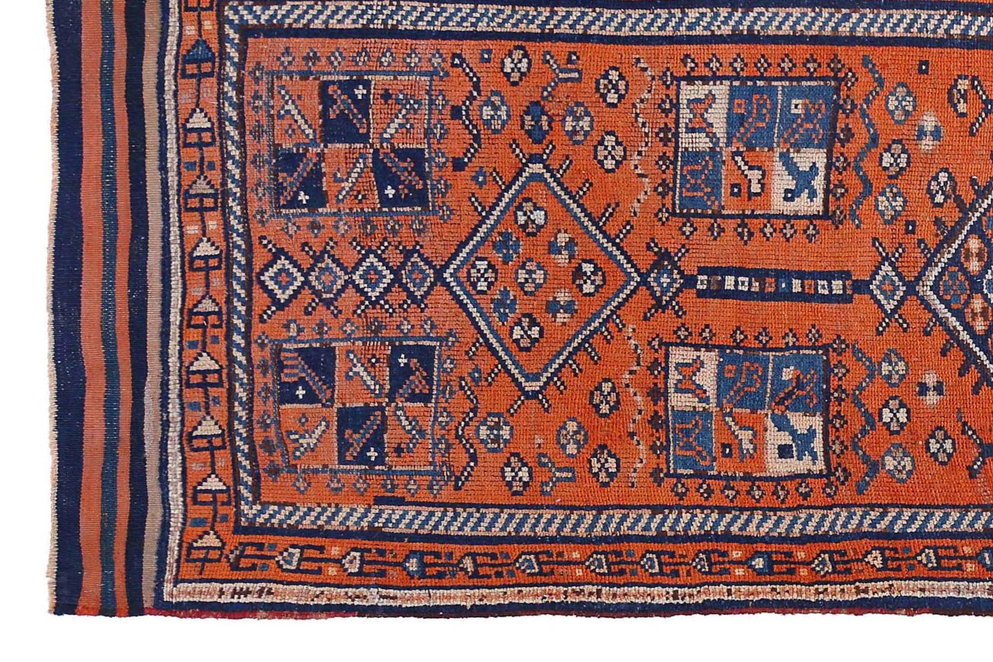 Persischer Aserbaidschan-Läufer - Wolle Blau Orange Design - 97898 im Zustand „Hervorragend“ im Angebot in Dallas, TX