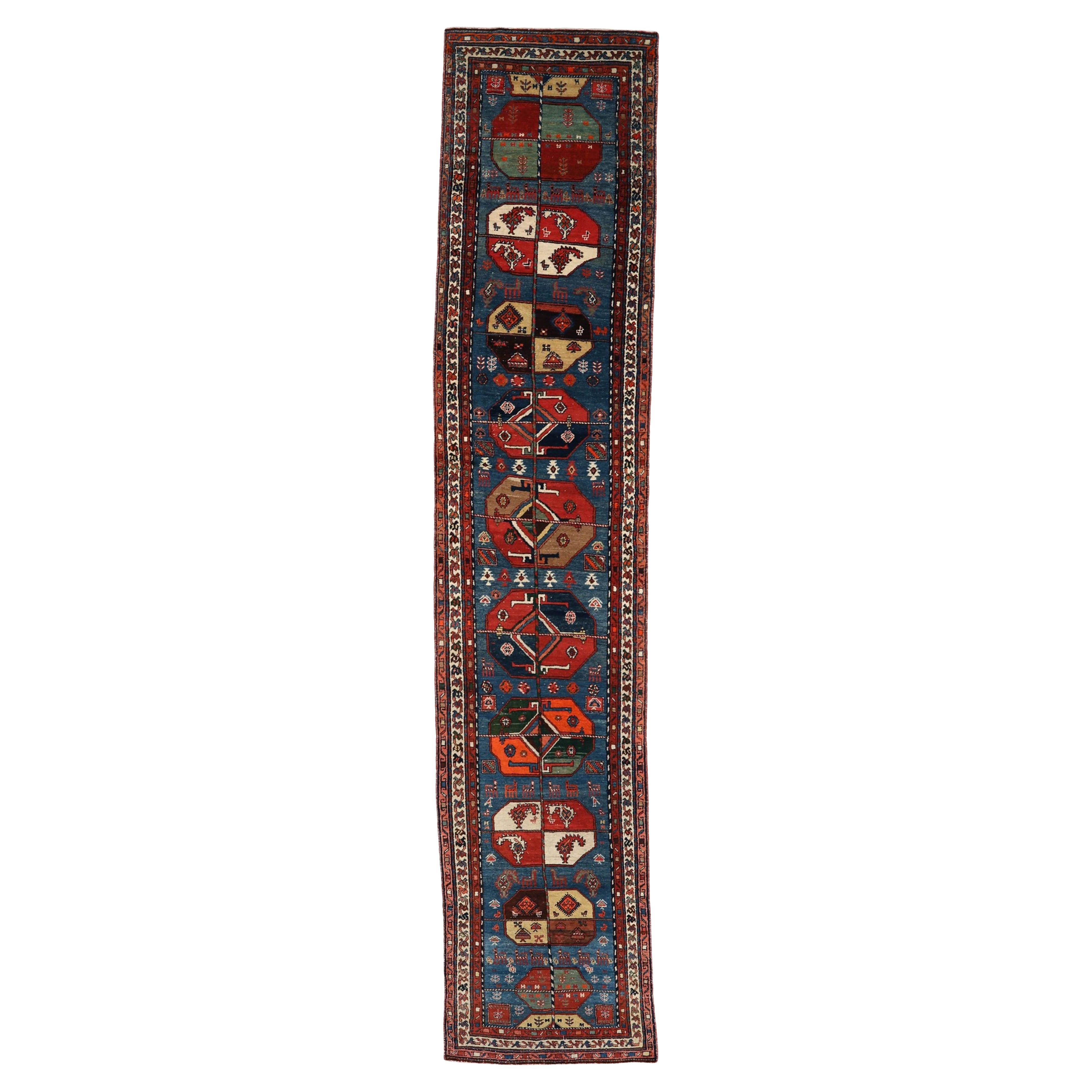 Tapis persan d'Azerbaïdjan - Motif bleu rouge en laine - 93642