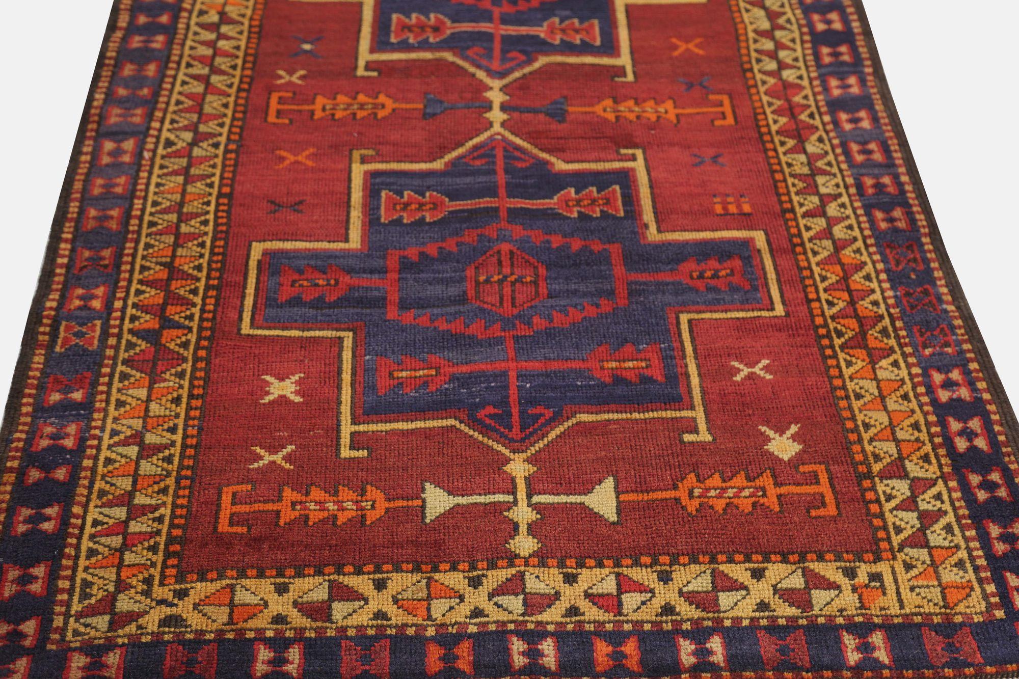 Tapis persan d'Azerbaïdjan - Motif de laine Bleu Rouge Jaune - 96964 Excellent état - En vente à Dallas, TX