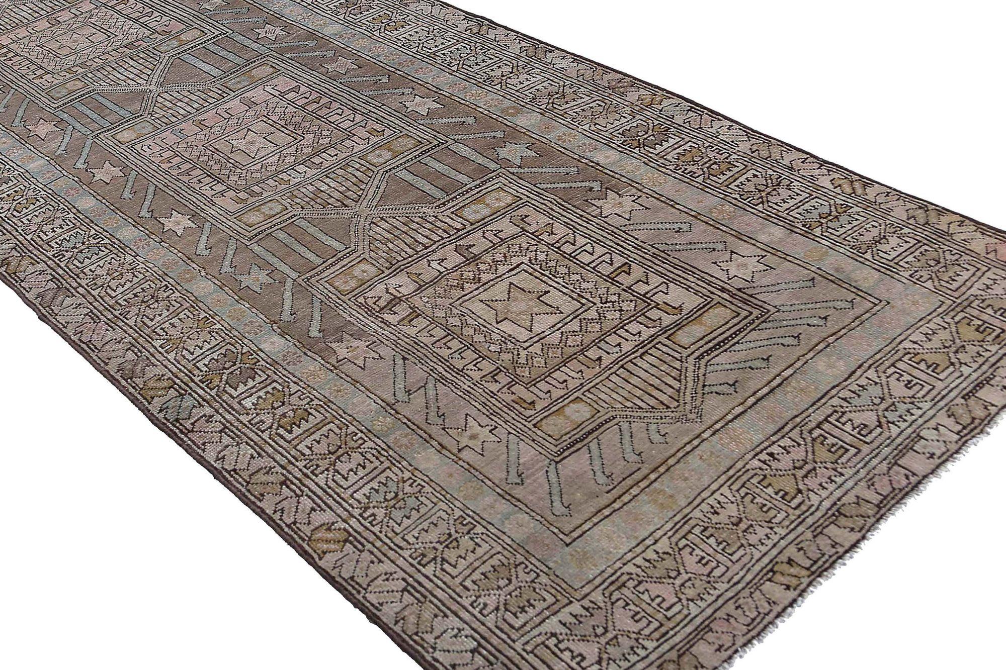 Persische Aserbaidschan Läufer Teppich - Wolle Brown Design - 96670 (20. Jahrhundert) im Angebot