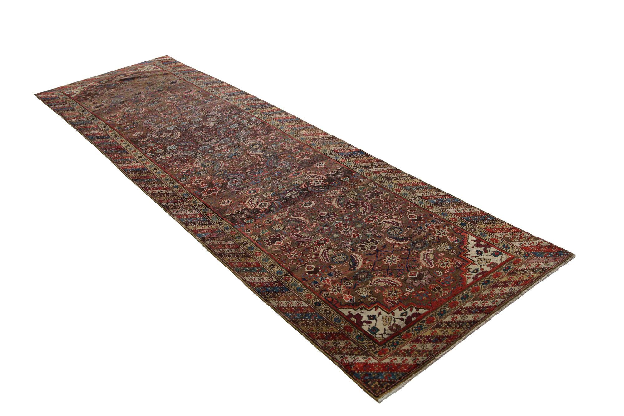 Tappeto Runner Persiano Azerbaijan - Design Marrone Lana - 97155 In condizioni ottime in vendita a Dallas, TX