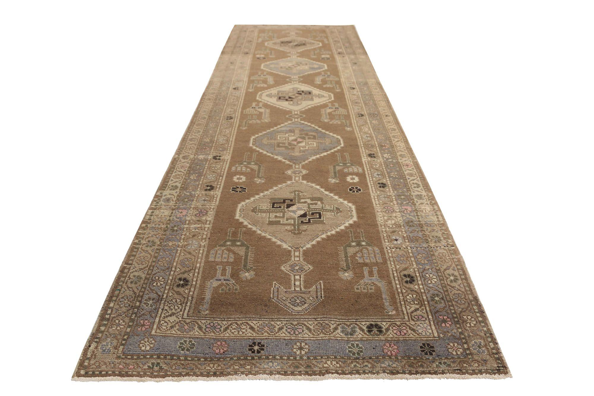 Persische Aserbaidschan Läufer Teppich - Wolle Brown Design - 97413 (Irakisch) im Angebot