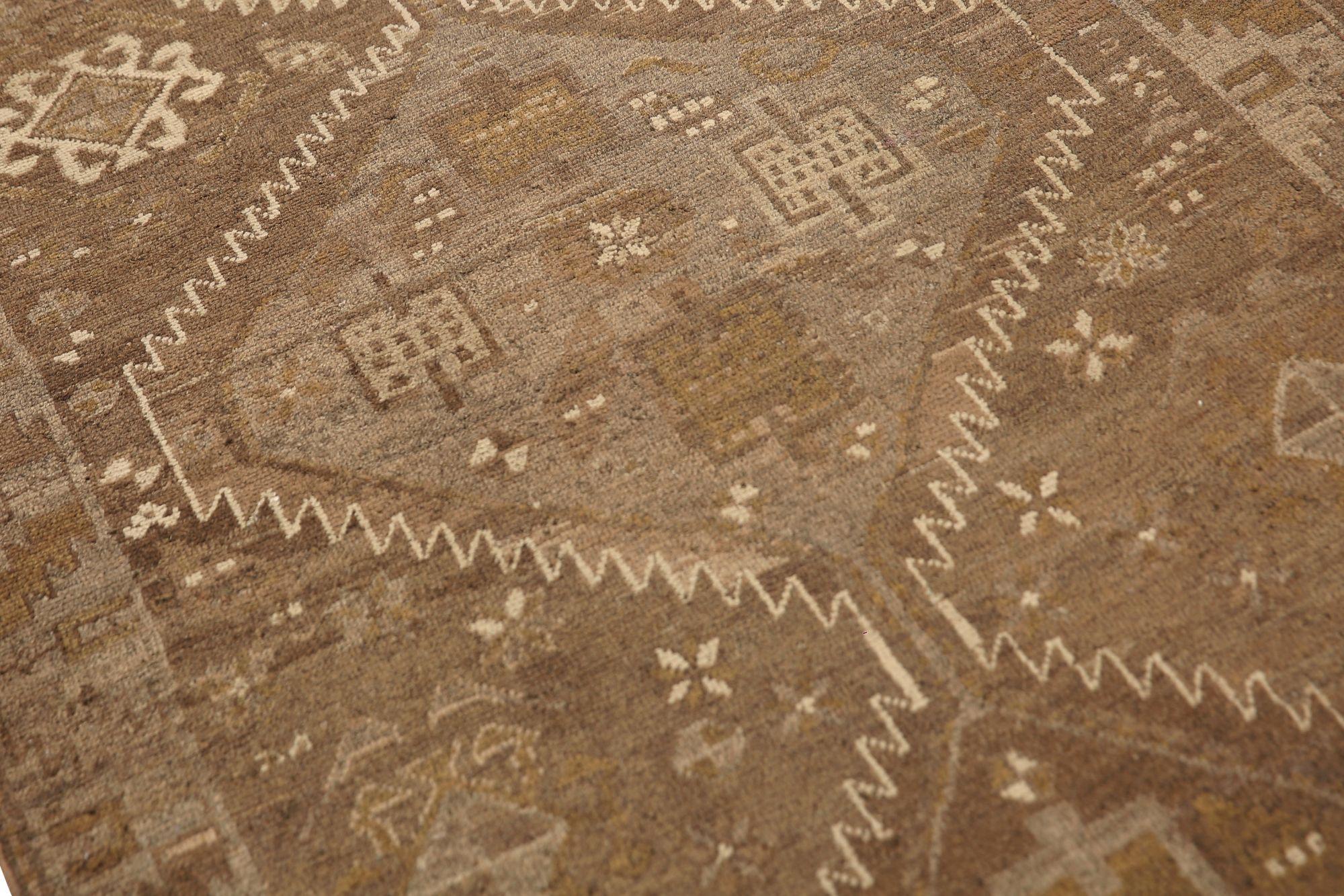 Persian Azerbaijan Runner Rug - Wool Brown Design - 97723 In Excellent Condition For Sale In Dallas, TX