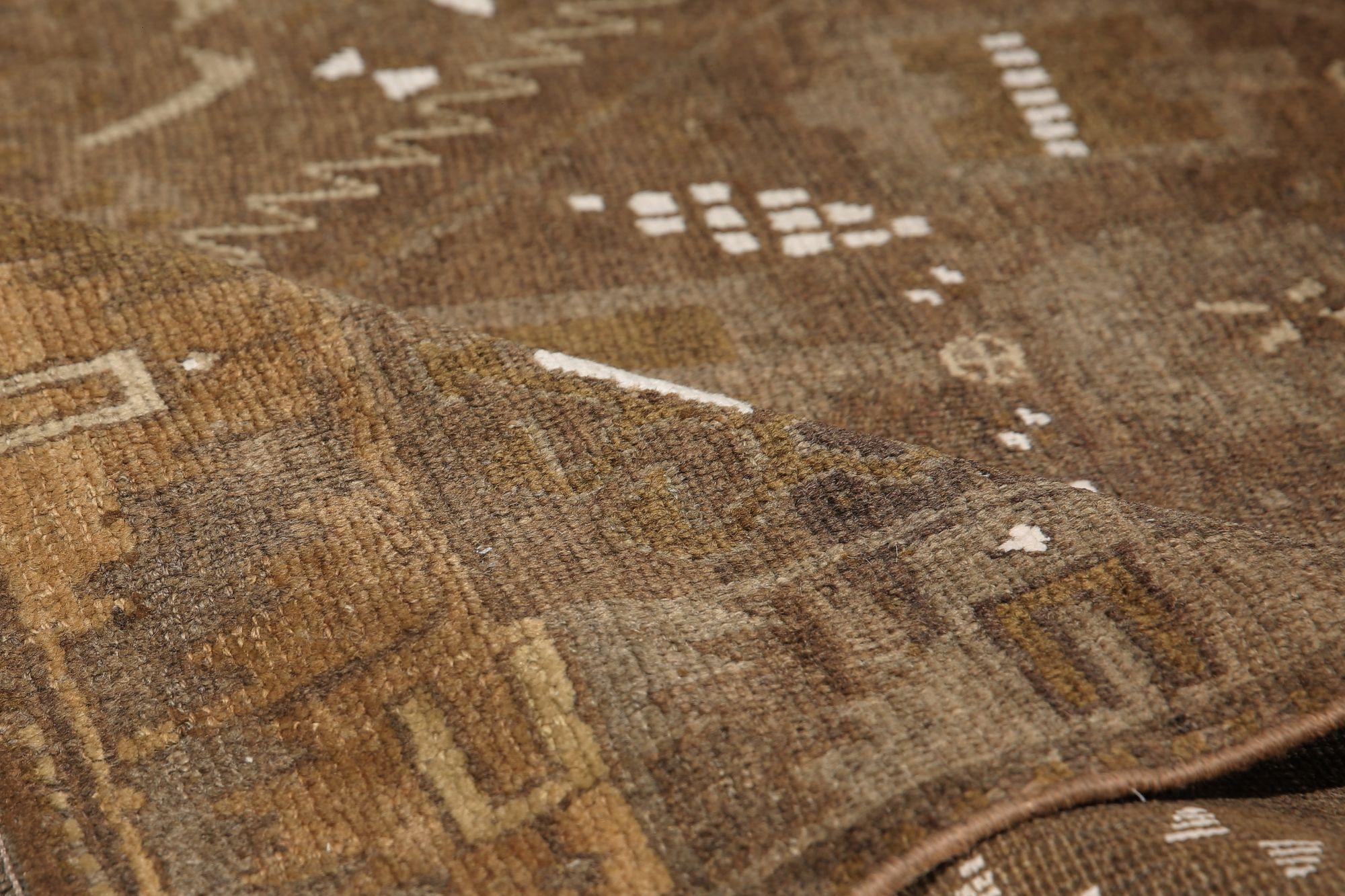 20th Century Persian Azerbaijan Runner Rug - Wool Brown Design - 97723 For Sale