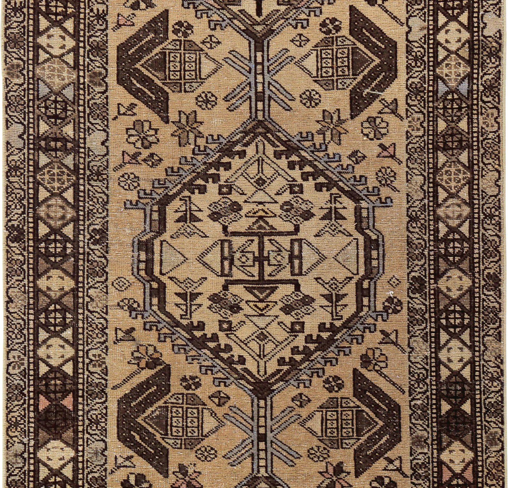 Persischer Aserbaidschan Läufer Teppich - Wolle Braun Elfenbein Design - 89617 (Irakisch) im Angebot