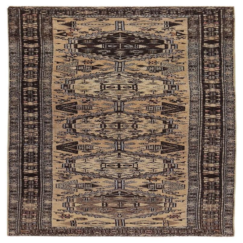 Persischer Aserbaidschan Läufer Teppich - Wolle Braun Elfenbein Design - 89617