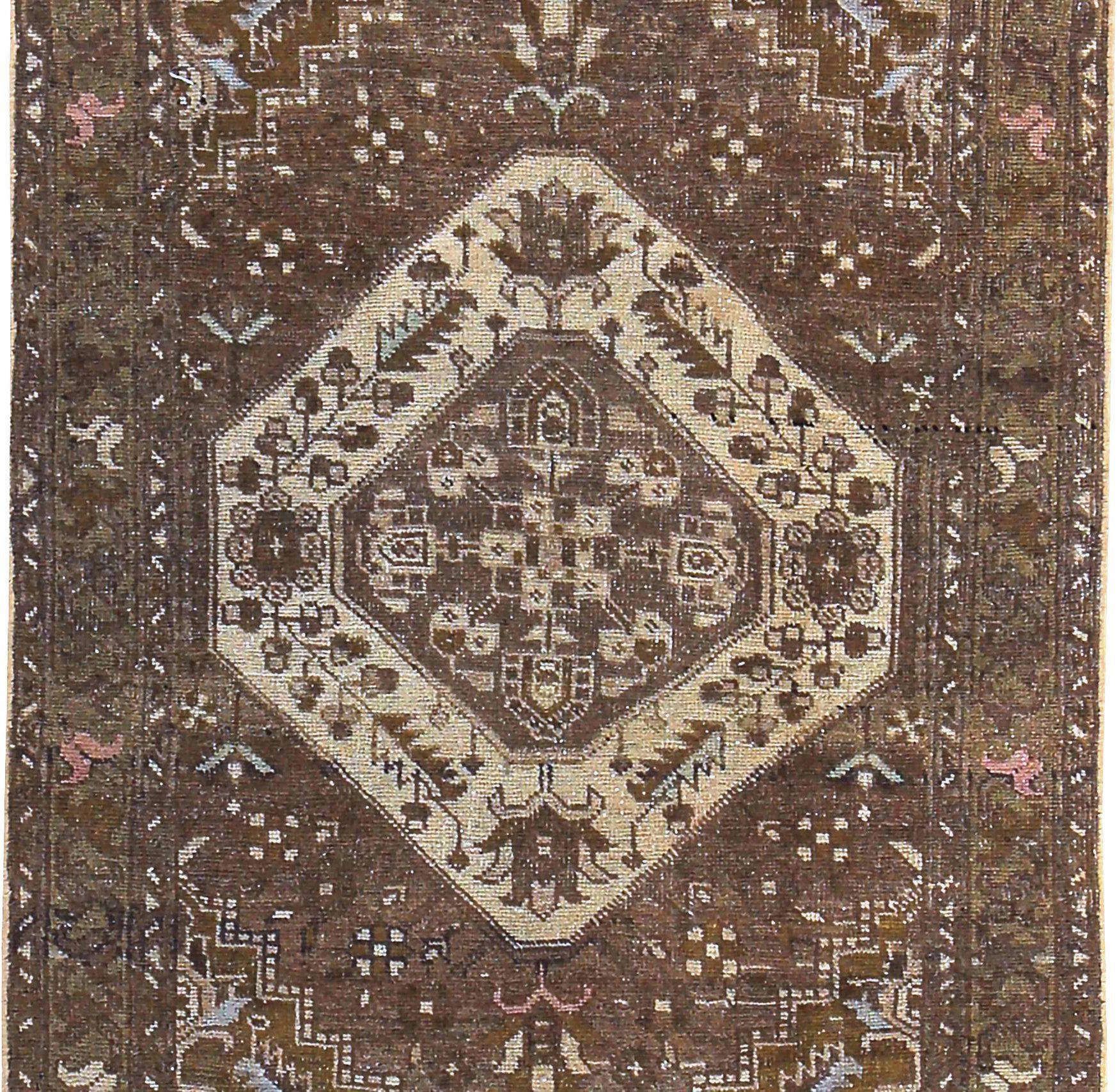 Persischer Aserbaidschan Läufer Teppich - Wolle Braun Elfenbein Design - 89628 (Irakisch) im Angebot