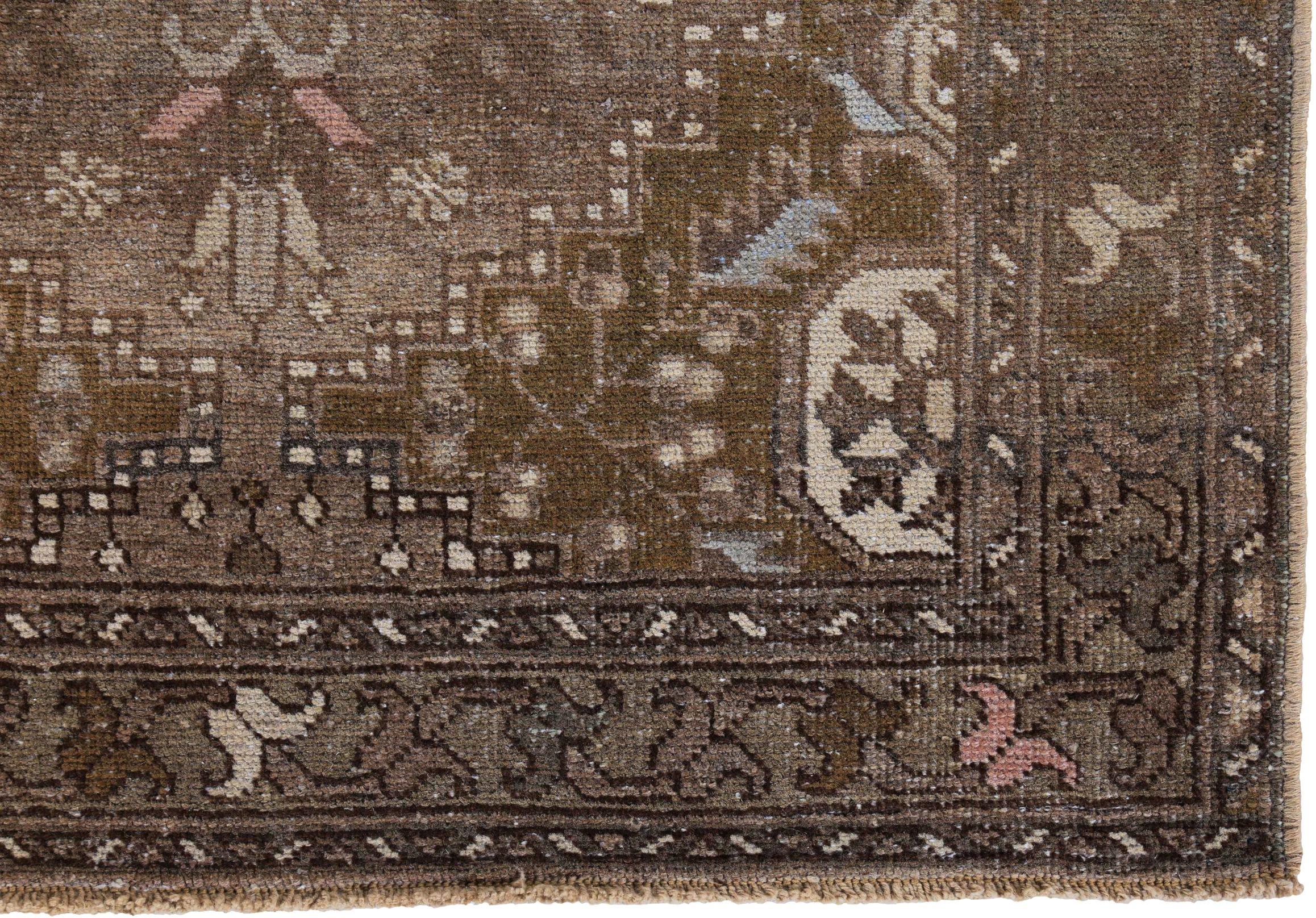 Persischer Aserbaidschan Läufer Teppich - Wolle Braun Elfenbein Design - 89628 (20. Jahrhundert) im Angebot