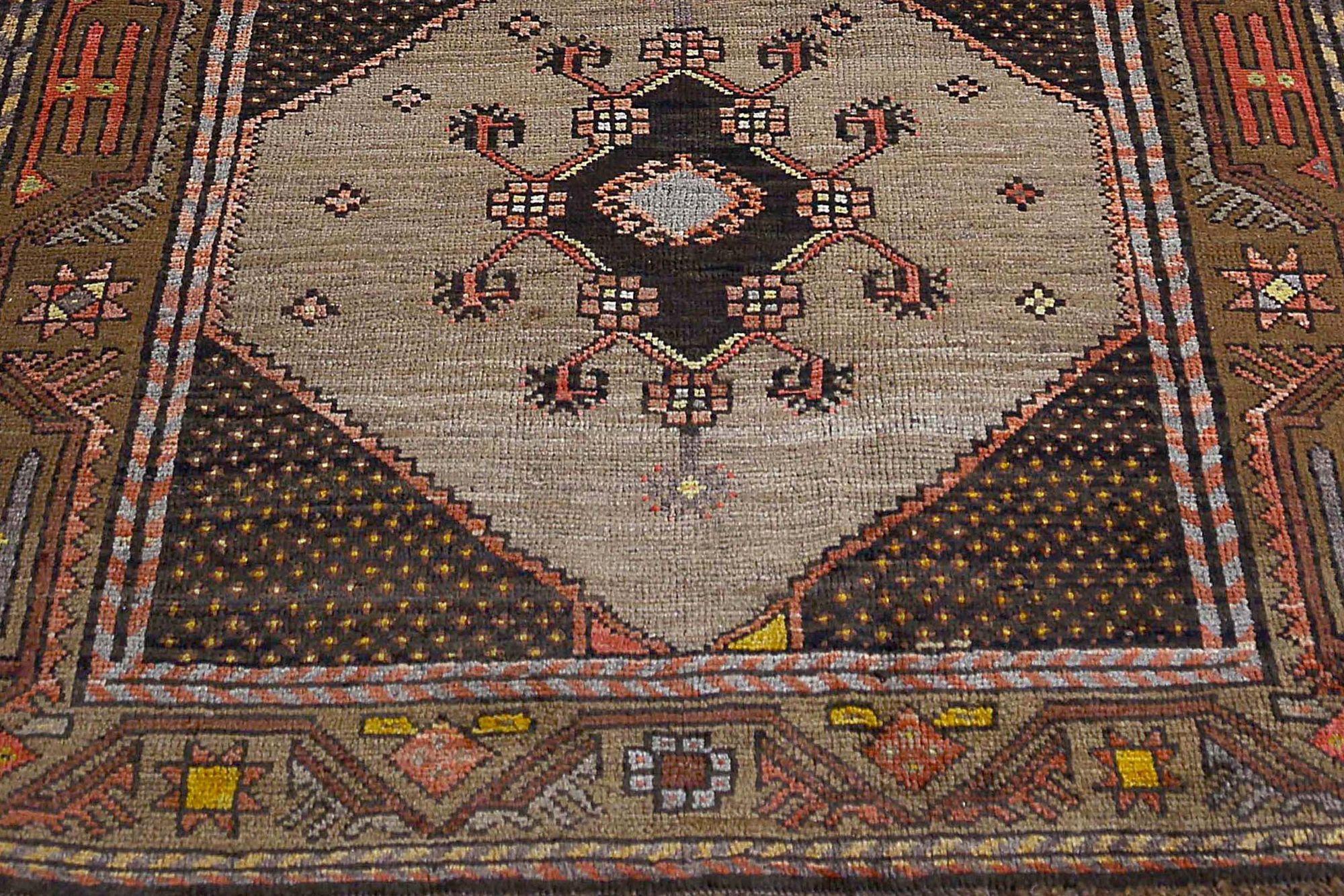 Persischer Aserbaidschan Läufer Teppich - Wolle Braun Elfenbein Design - 97158 (Irakisch) im Angebot