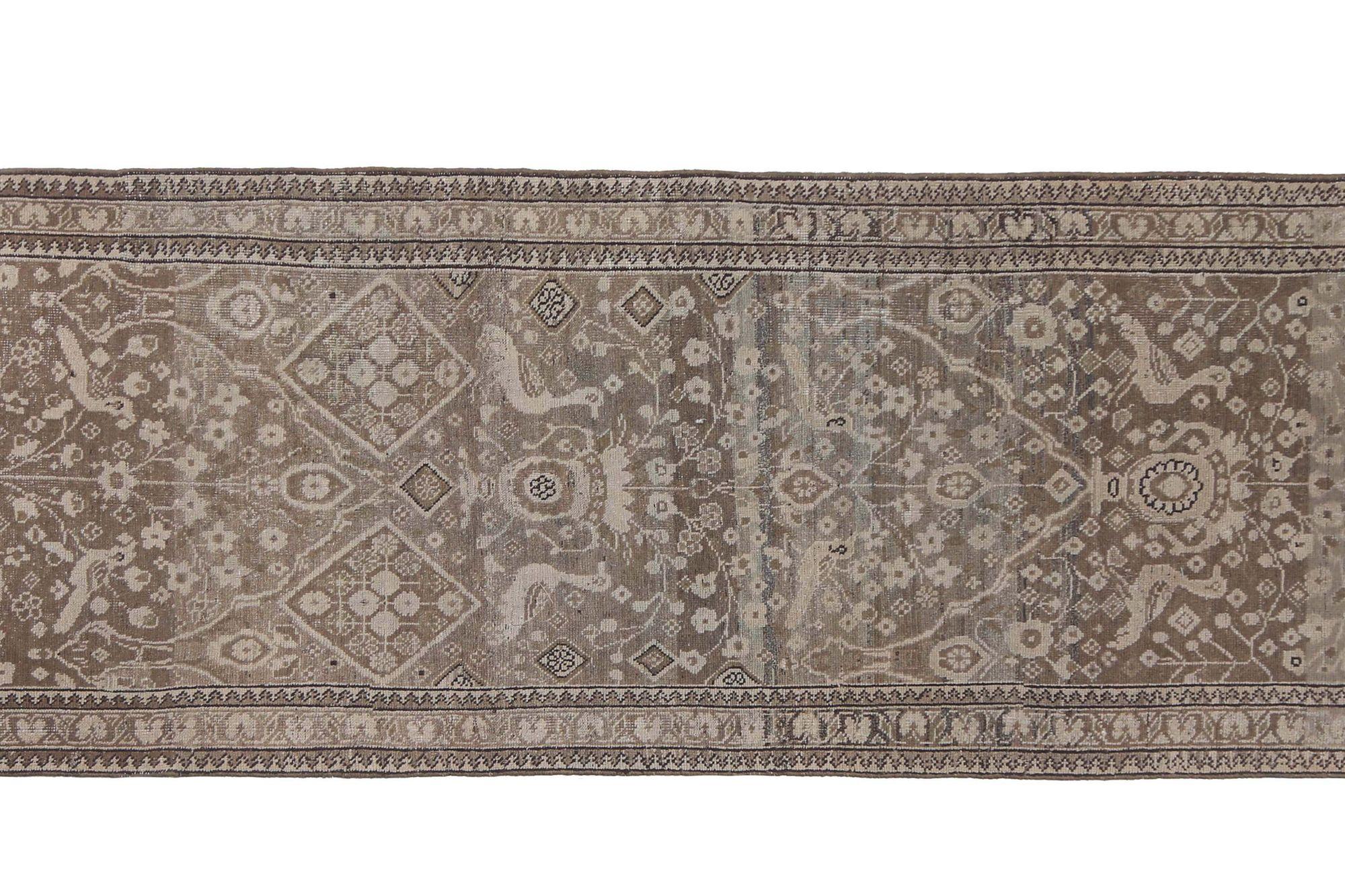 Persischer Aserbaidschan Läufer Teppich - Wolle Braun Elfenbein Design - 97724 (Irakisch) im Angebot