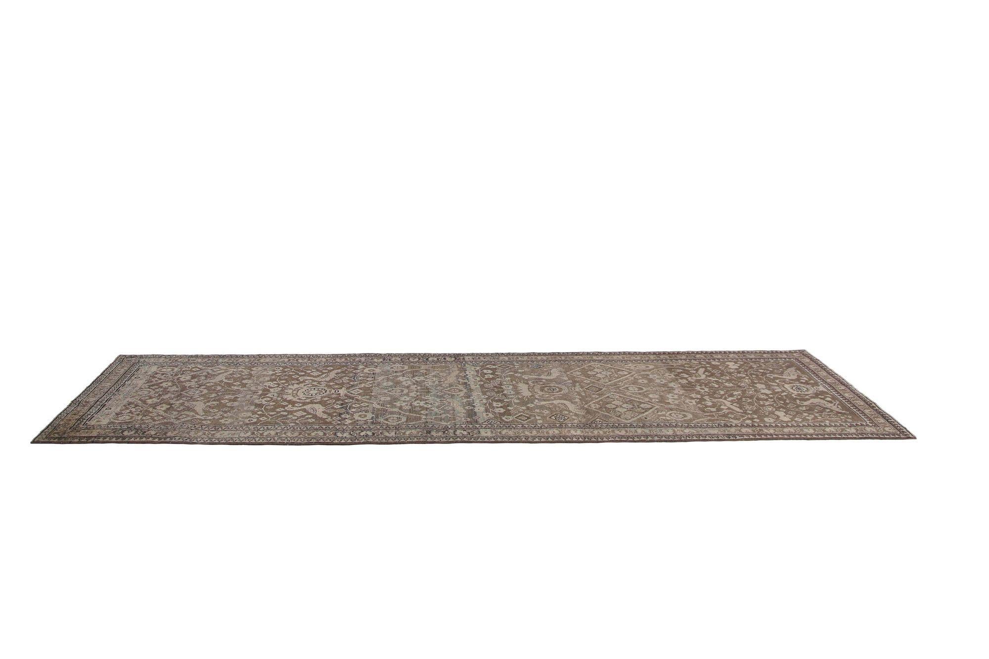 Persischer Aserbaidschan Läufer Teppich - Wolle Braun Elfenbein Design - 97724 im Zustand „Hervorragend“ im Angebot in Dallas, TX