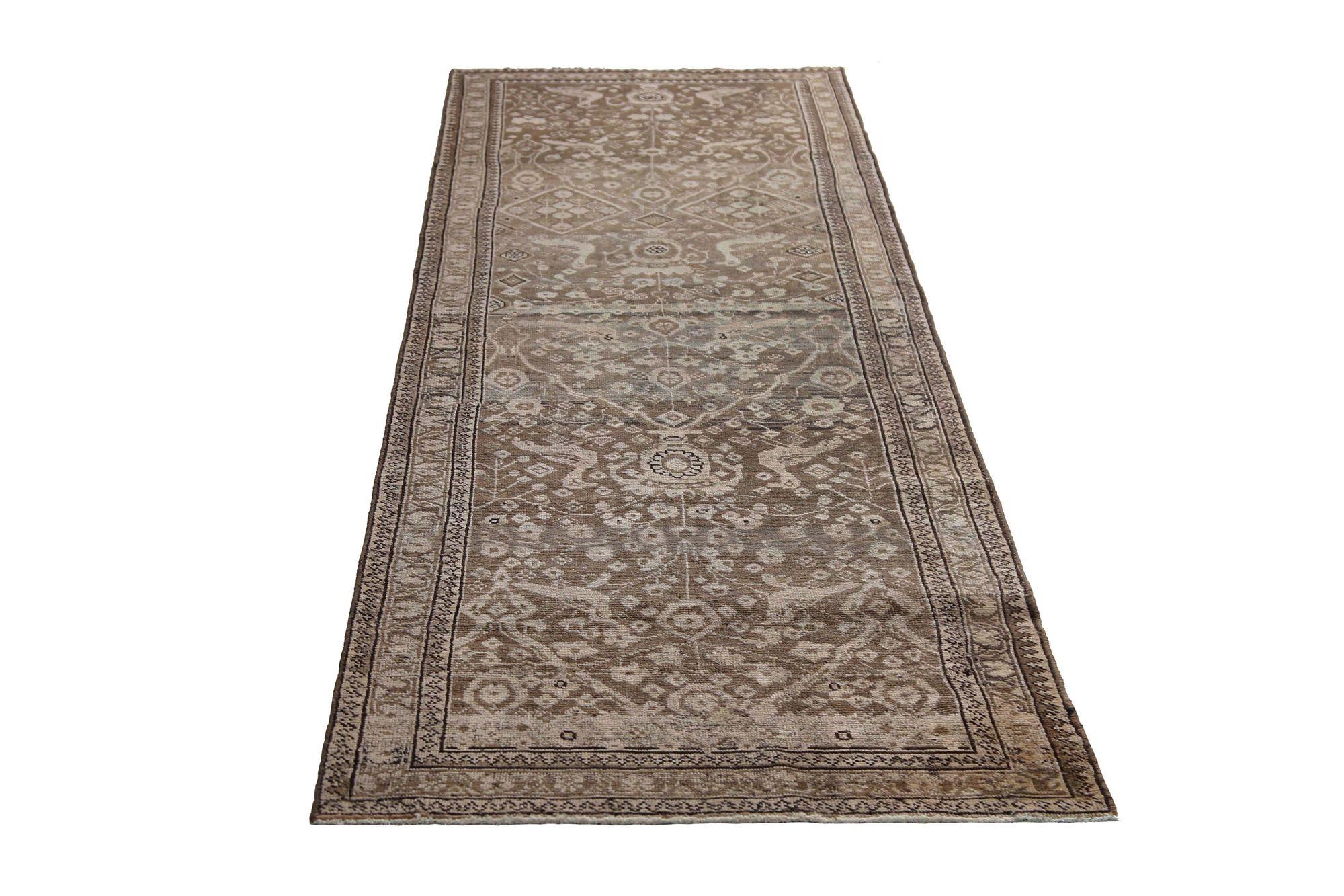 Persischer Aserbaidschan Läufer Teppich - Wolle Braun Elfenbein Design - 97724 (20. Jahrhundert) im Angebot