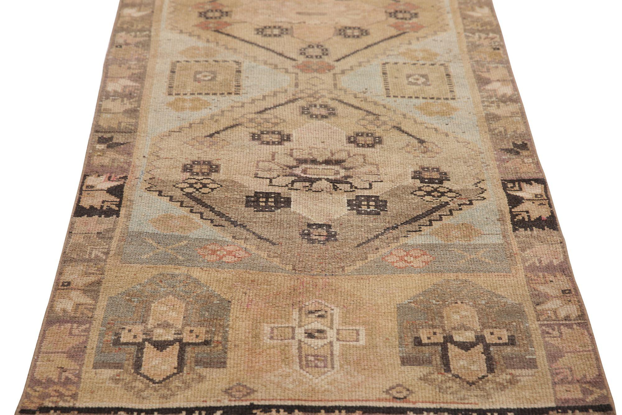 Persische Aserbaidschan Läufer Teppich - Wolle Braun Elfenbein Hellblau - 96951 im Zustand „Hervorragend“ im Angebot in Dallas, TX