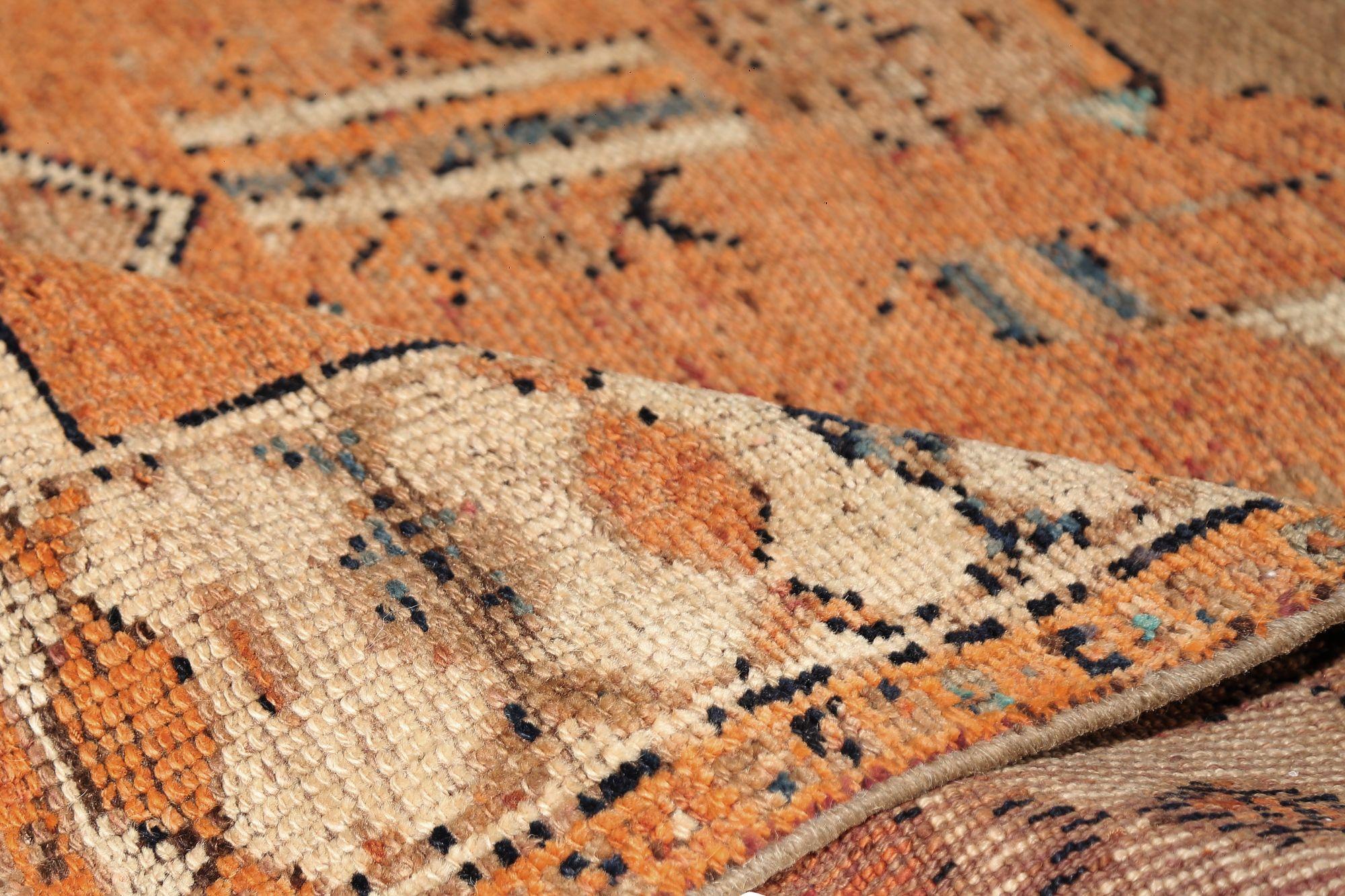 Persische Aserbaidschan Läufer Teppich - Wolle Brown Elfenbein Orange - 97948 (Stammeskunst) im Angebot