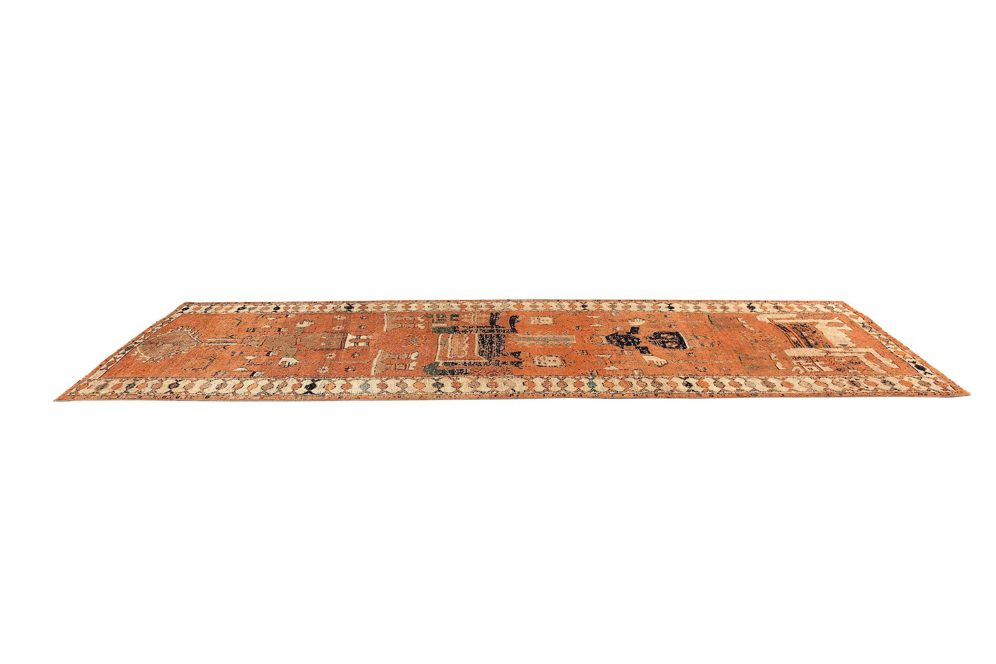 Persische Aserbaidschan Läufer Teppich - Wolle Brown Elfenbein Orange - 97948 (Irakisch) im Angebot