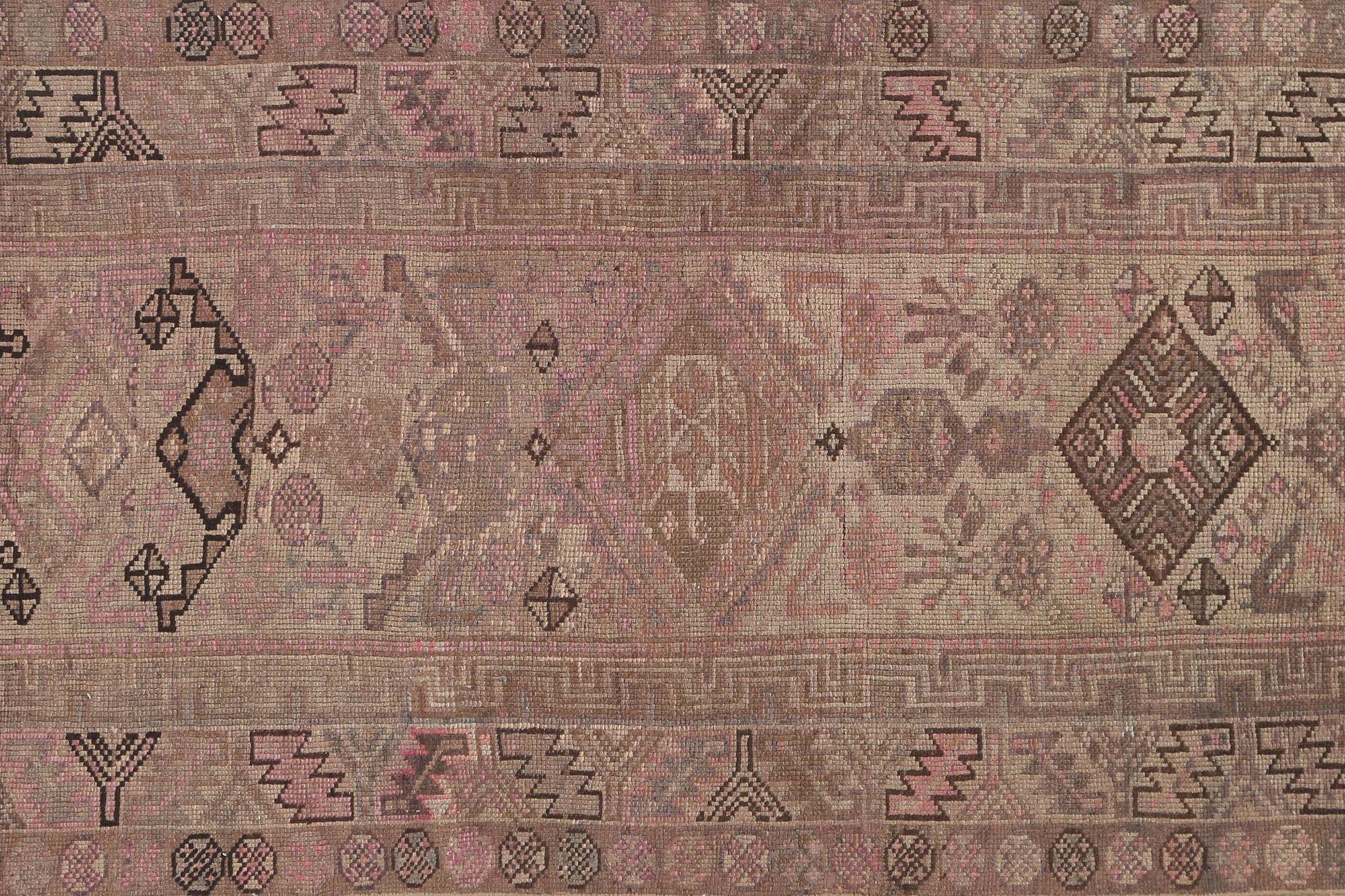 Persische Aserbaidschan Läufer Teppich - Wolle Braun Elfenbein Rosa Design - 97980 (20. Jahrhundert) im Angebot