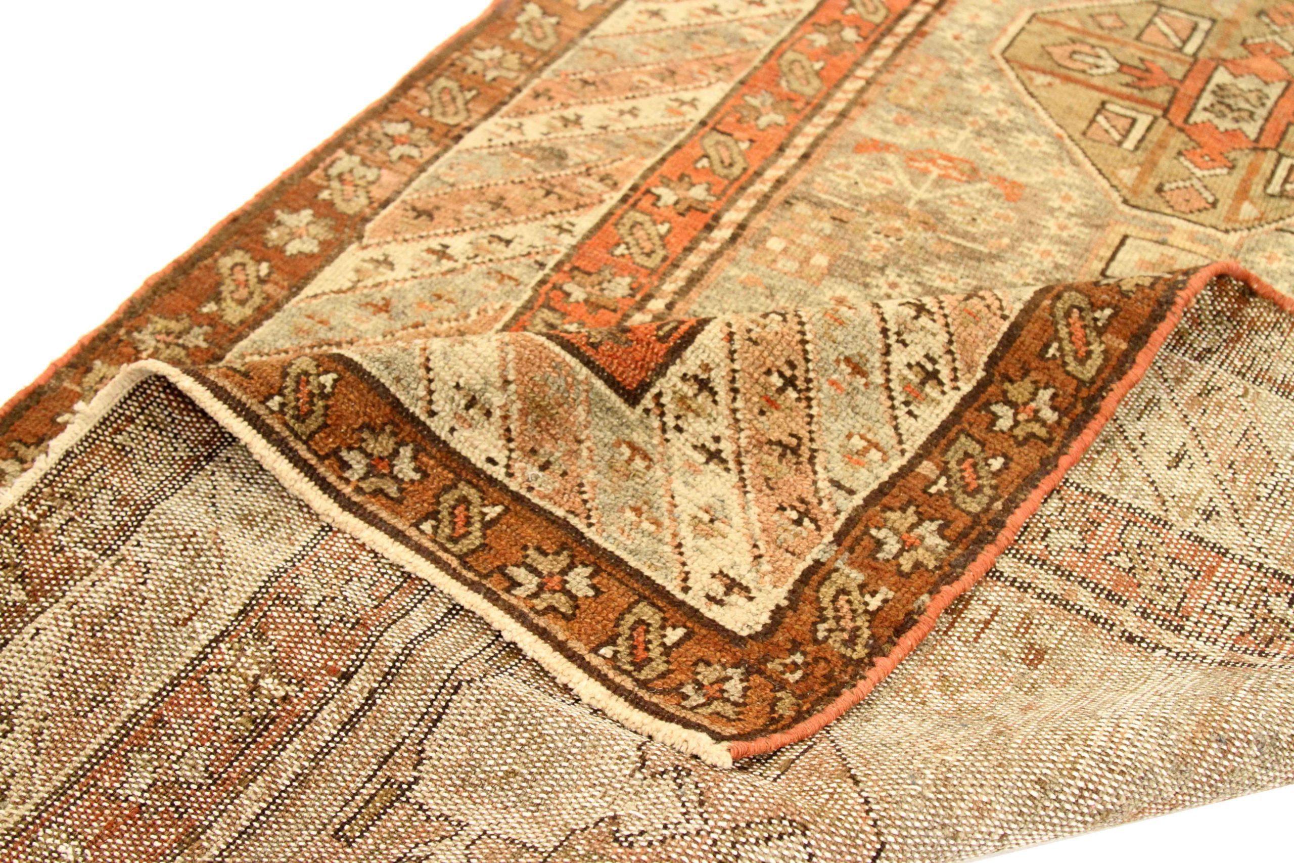 Persische Aserbaidschan Läufer Teppich - Wolle Braun Elfenbein Rot Design - 75759 (Irakisch) im Angebot