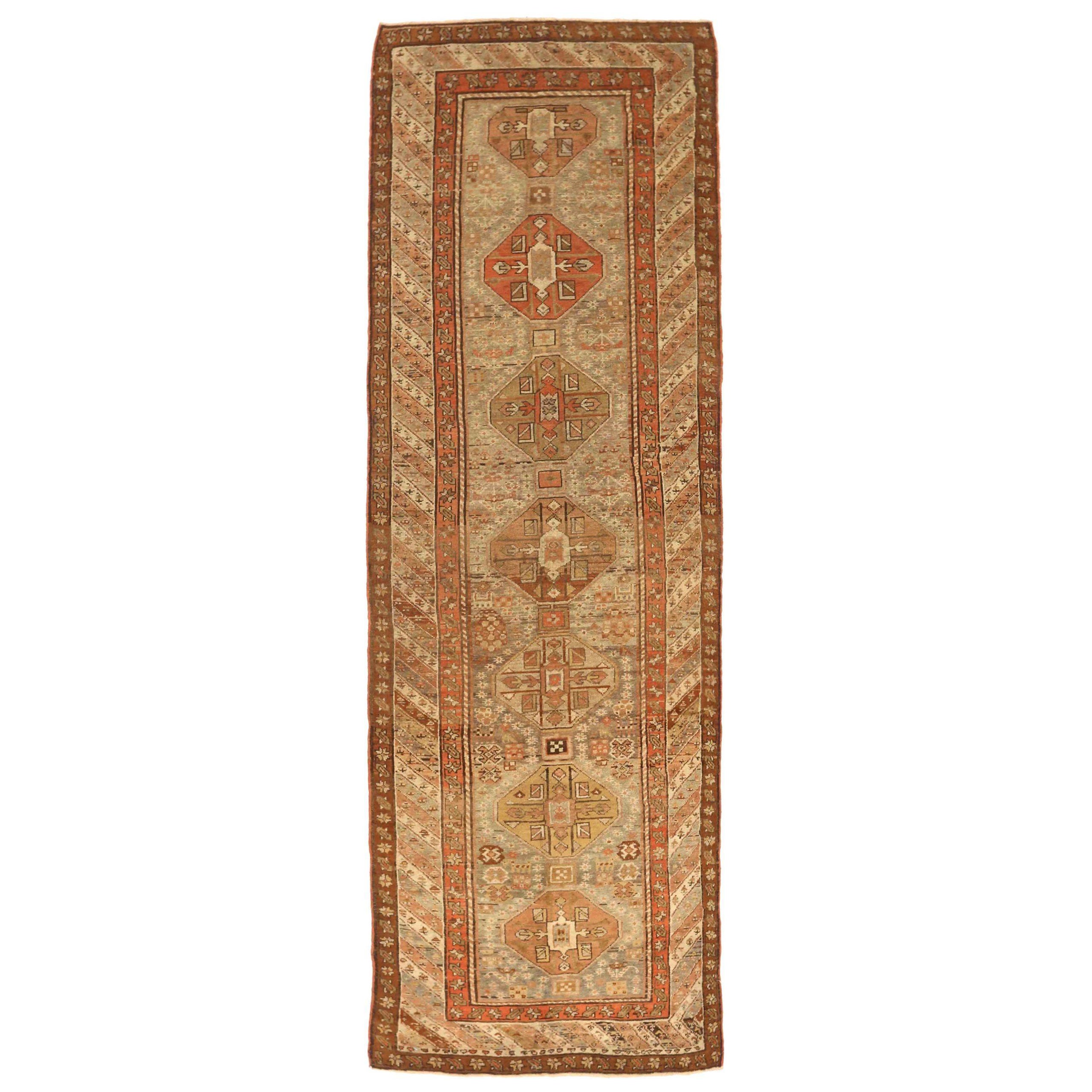 Persian Azerbaijan Runner Rug - Wool Brown Ivory Red Design - 75759