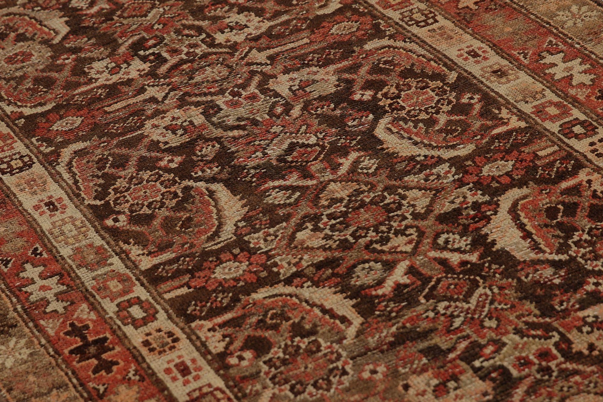 Iracheno Tappeto Persiano Azerbaijan - Lana Marrone Avorio Rosso - 97720 in vendita