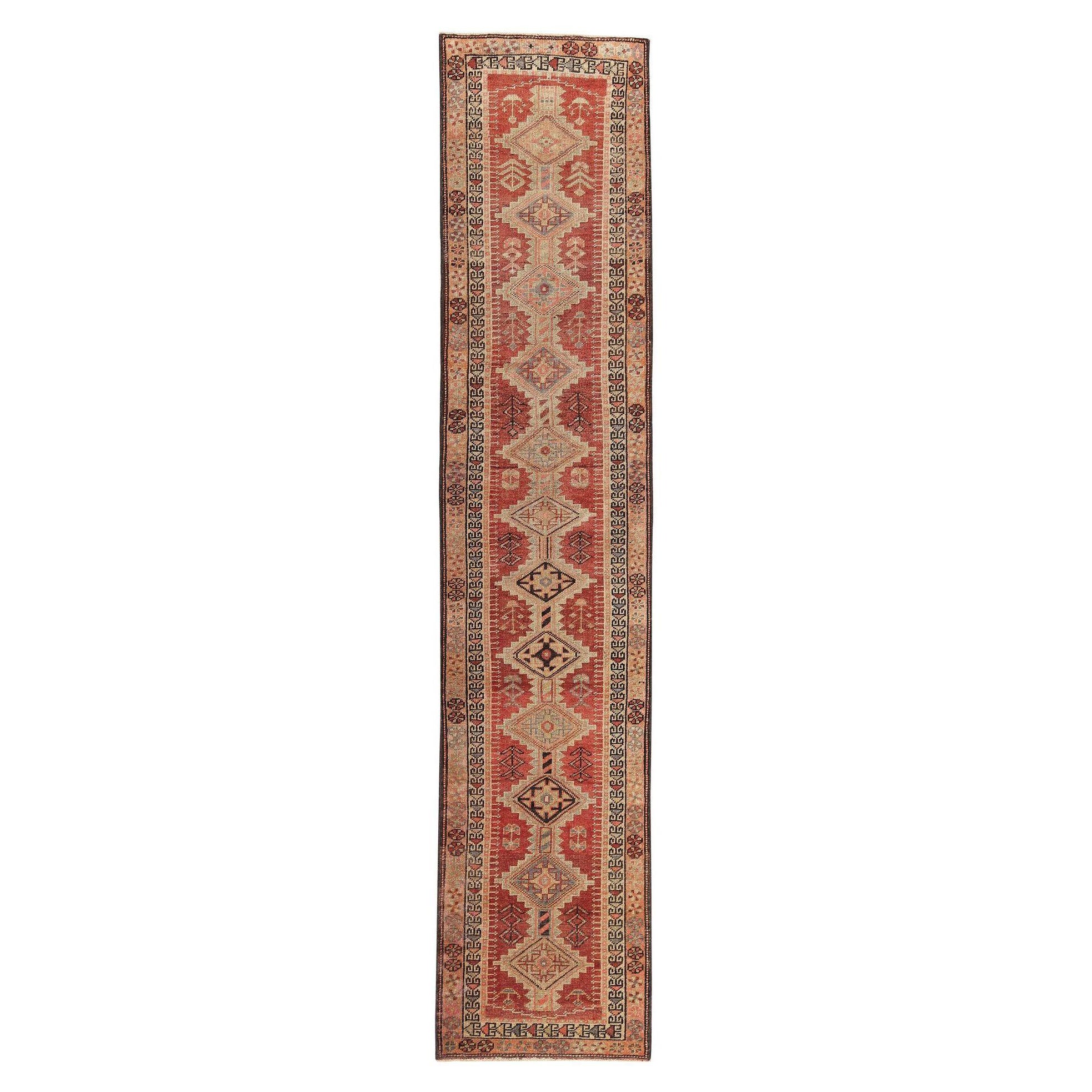 Persische Aserbaidschan Läufer Teppich - Wolle Braun Elfenbein Rot Design - 97949