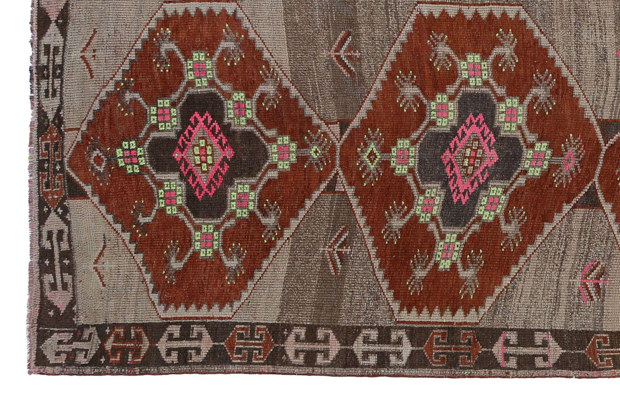 Persische Azerbaijan Läufer Teppich - Wolle Brown Elfenbein Rot Taupe - 97932 (20. Jahrhundert) im Angebot