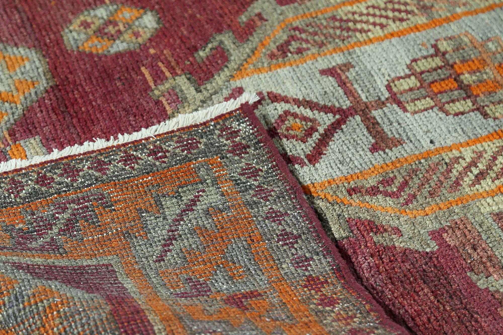 Persischer Aserbaidschan Läufer Teppich - Wolle Braun Orange Purpel - 96660 (20. Jahrhundert) im Angebot