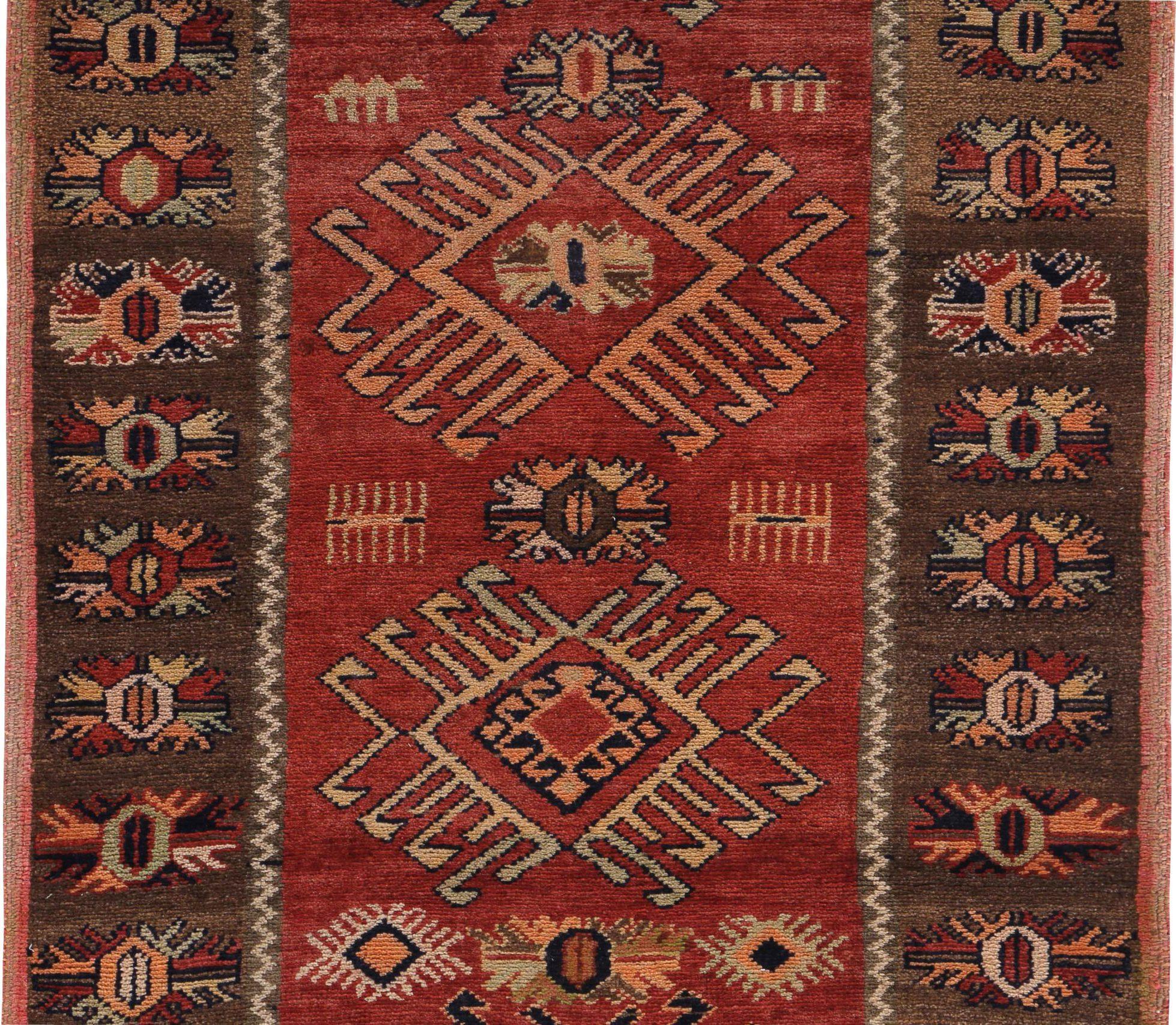 Persische Aserbaidschan Läufer Teppich - Wolle Braun Orange Rot Design - 89697 (Irakisch) im Angebot