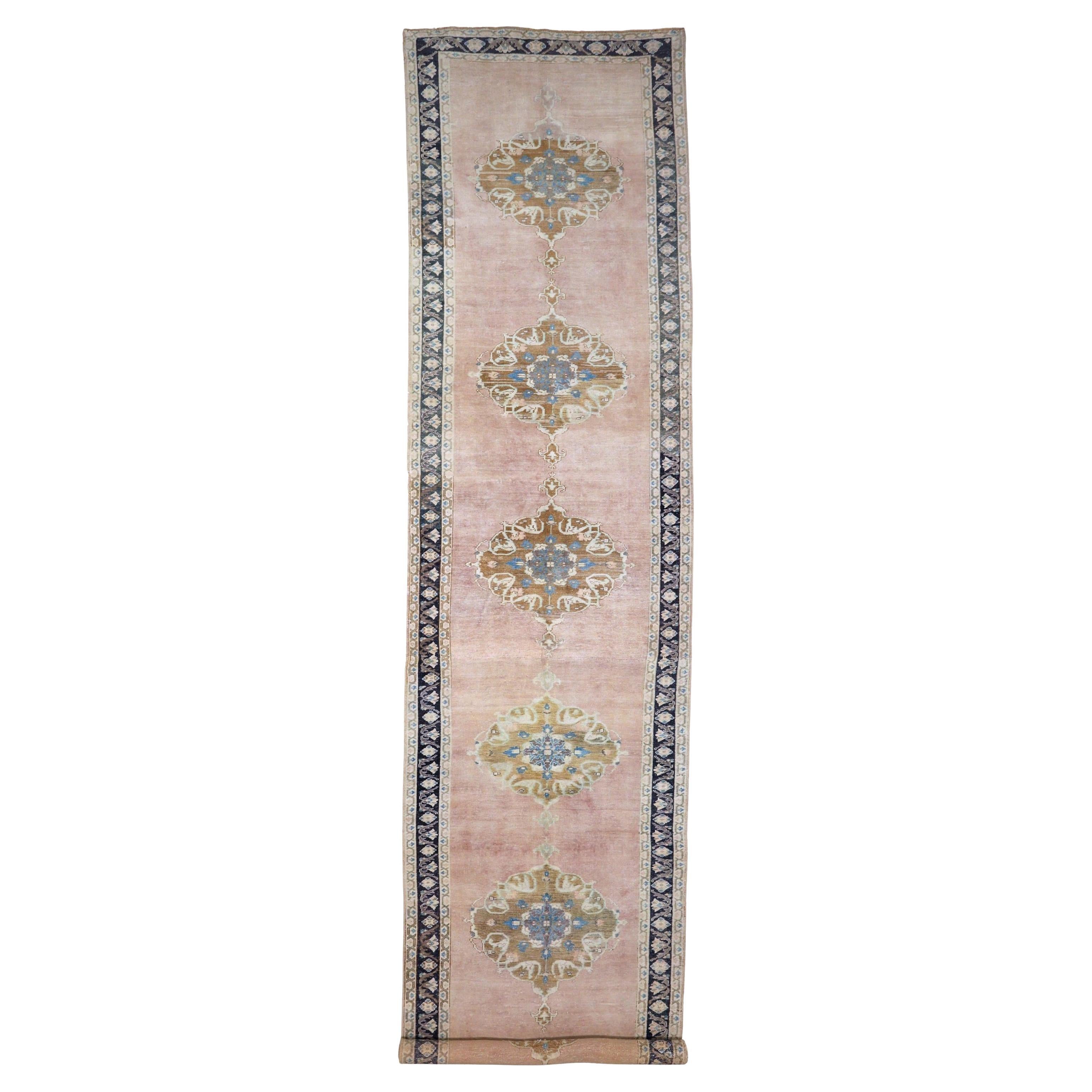 Persischer Aserbaidschan Läufer Teppich - Wolle Braun Rosa Design - 93640