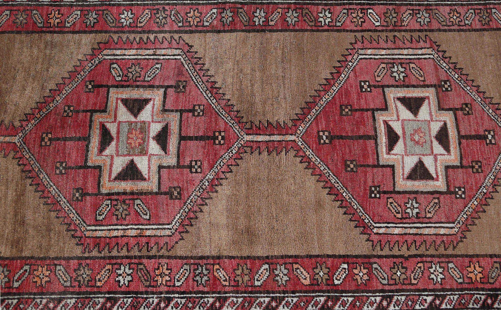 Persischer Aserbaidschan Läufer Teppich - Wolle Braun Rot Design - 97101 (Irakisch) im Angebot