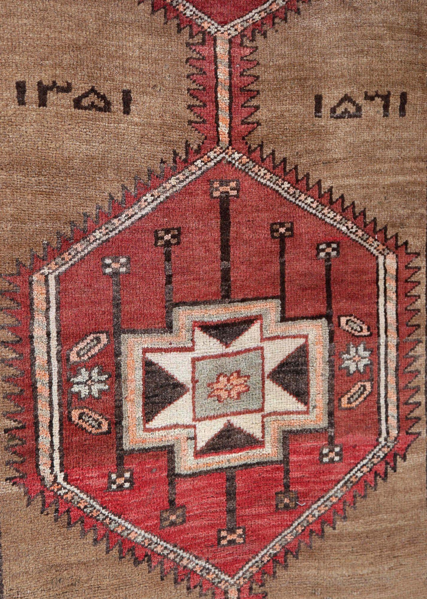 Persischer Aserbaidschan Läufer Teppich - Wolle Braun Rot Design - 97101 (20. Jahrhundert) im Angebot
