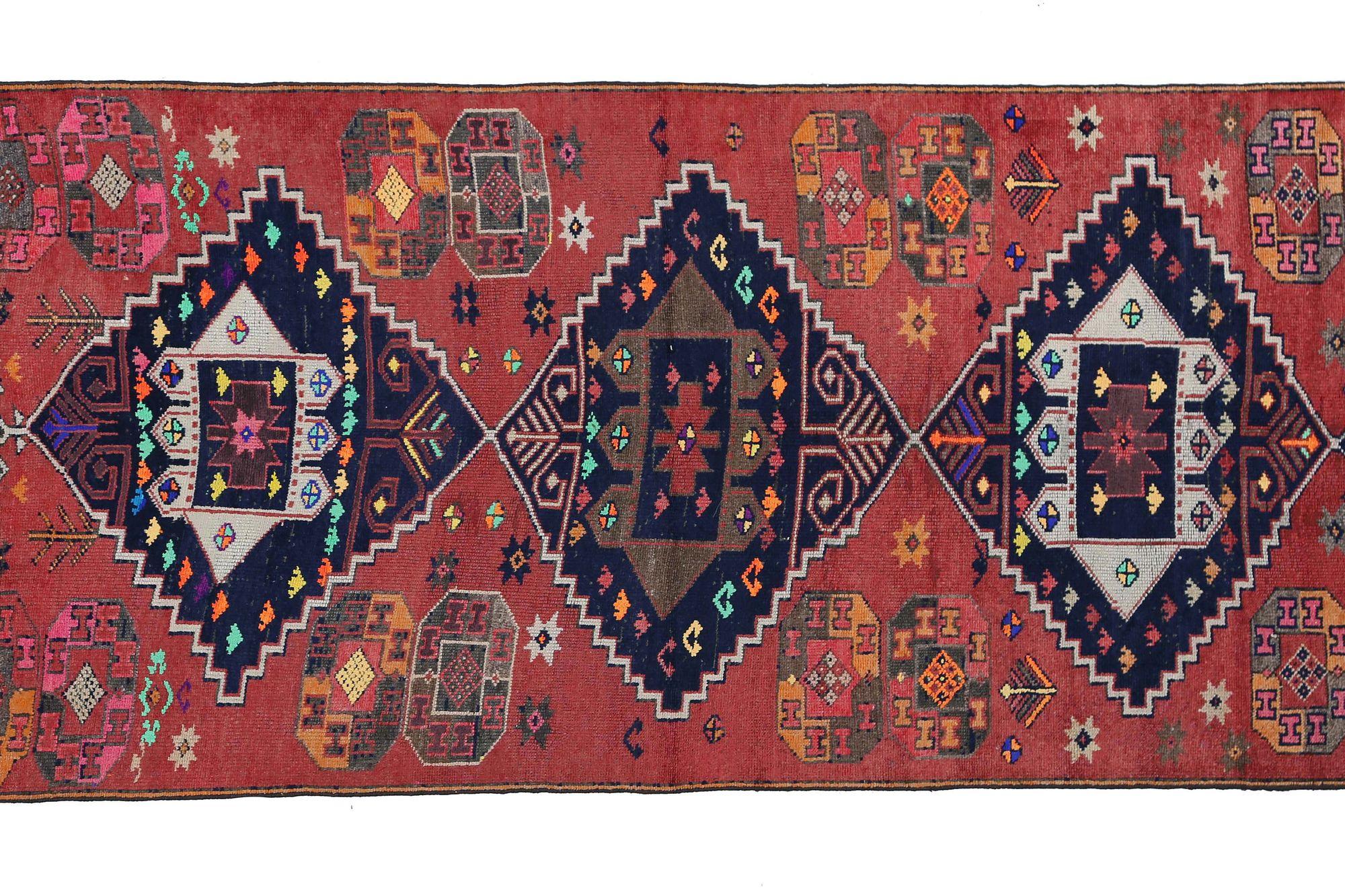 Persischer Aserbaidschan Läufer Teppich - Wolle Braun Rot Design - 98033 (Irakisch) im Angebot