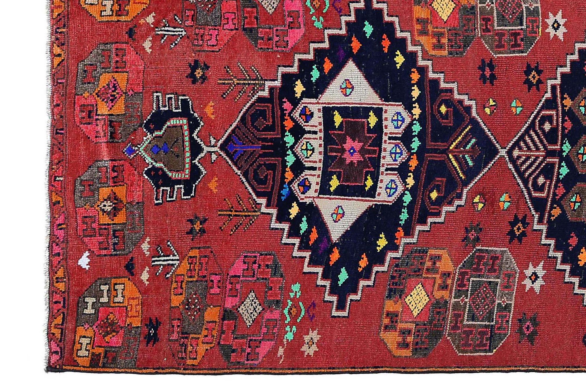 Persischer Aserbaidschan Läufer Teppich - Wolle Braun Rot Design - 98033 im Zustand „Hervorragend“ im Angebot in Dallas, TX