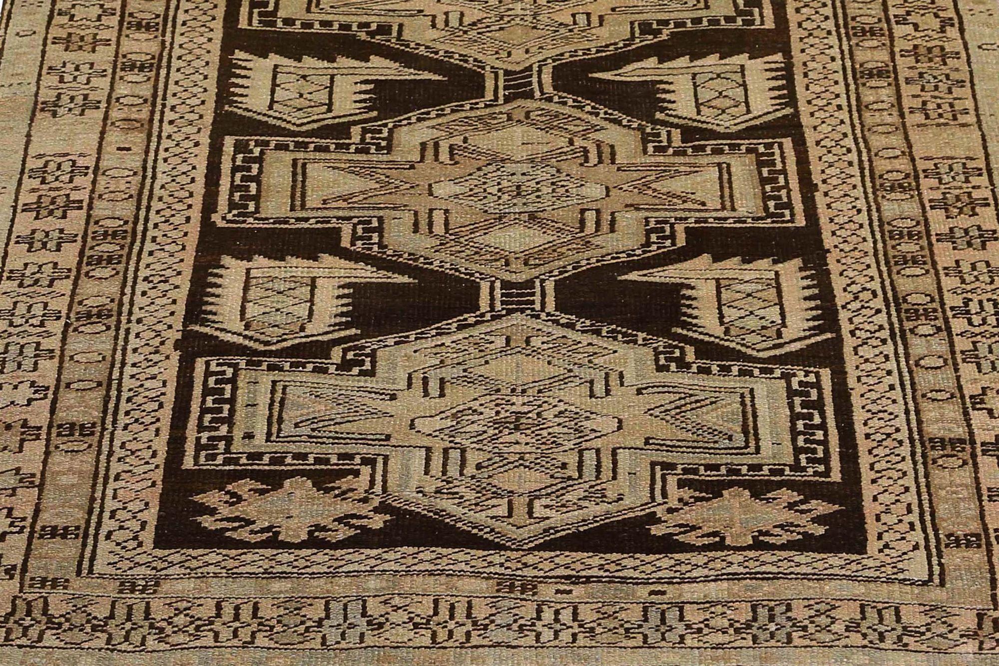 Persischer Aserbaidschan Läufer Teppich - Wolle Braun Taupe Design - 96686 (Irakisch) im Angebot