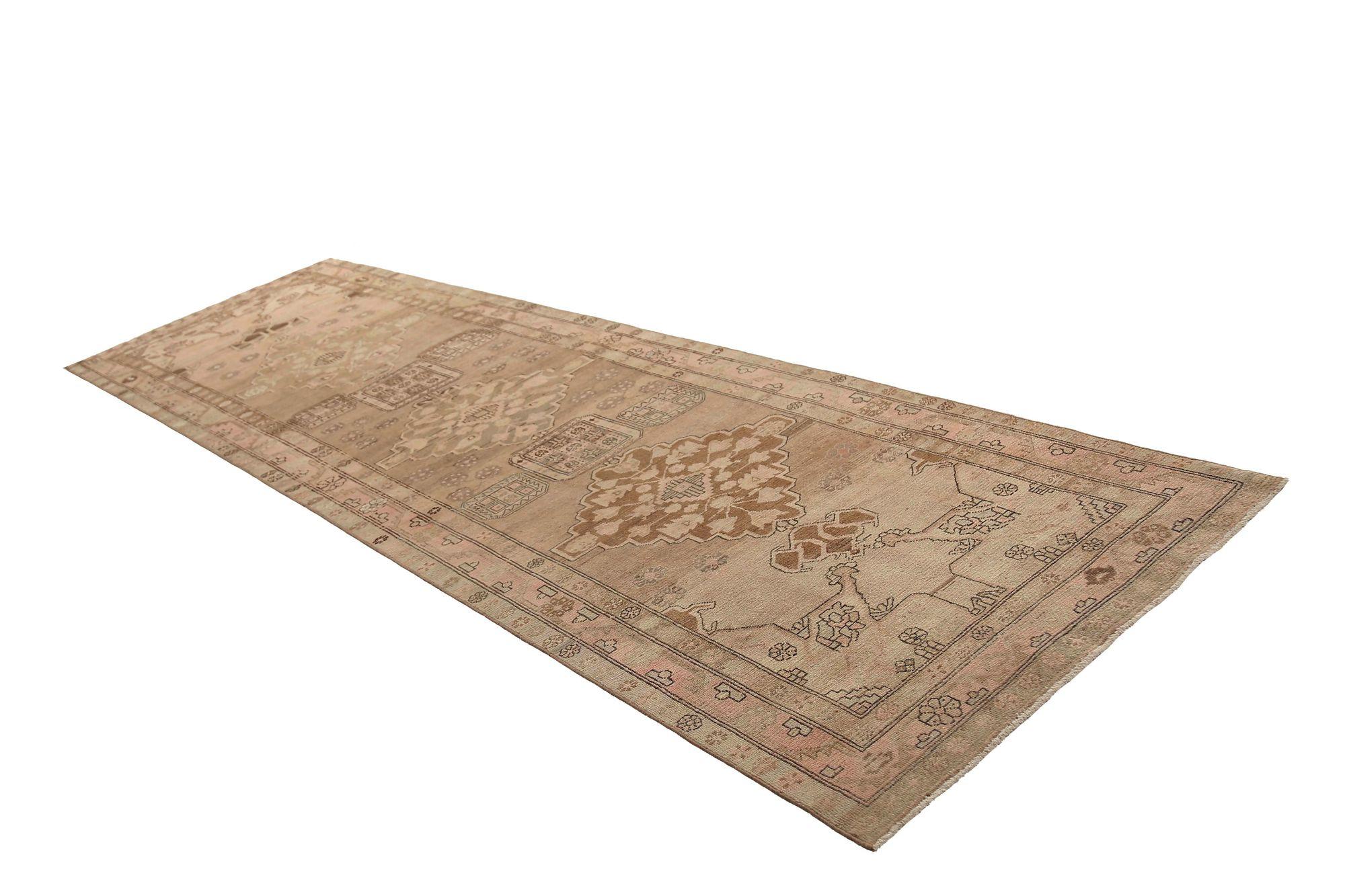 Persischer Aserbaidschan Läufer Teppich - Wolle Braun Taupe Design - 96956 (Irakisch) im Angebot
