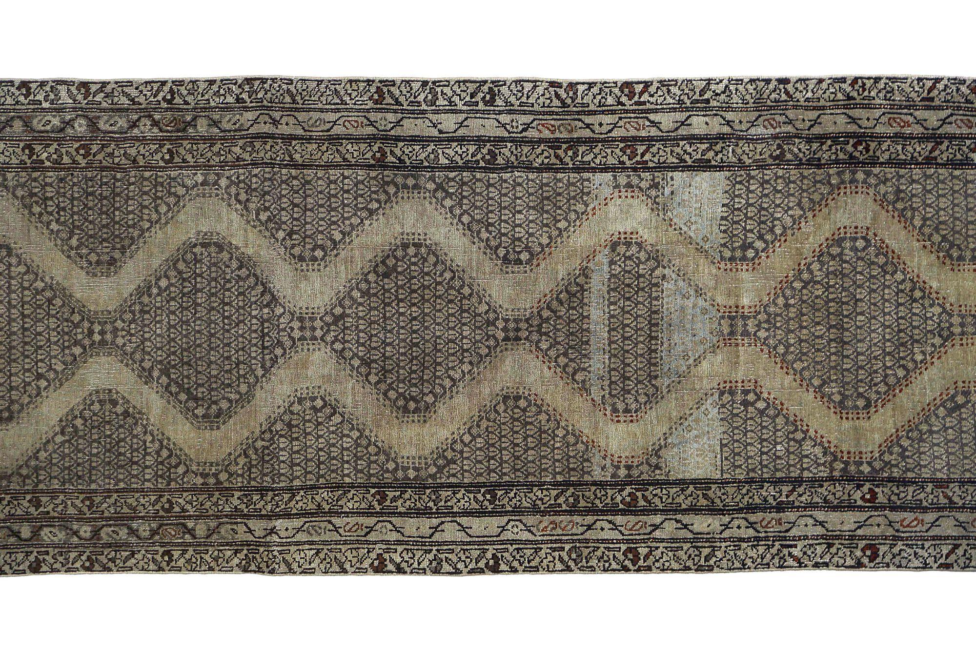 Persischer Aserbaidschan Läufer Teppich - Wolle Braun Taupe Design - 97621 (20. Jahrhundert) im Angebot