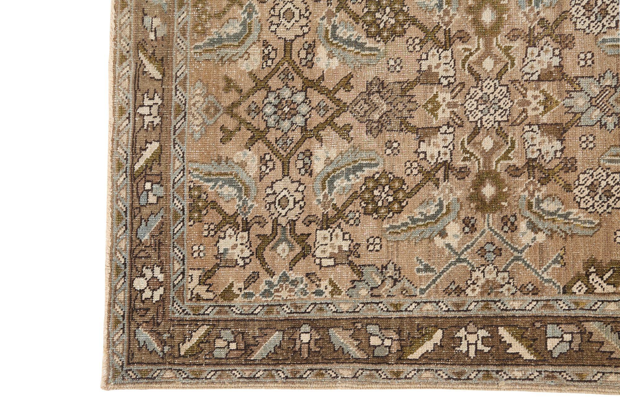 Irakien Tapis de course persan Azerbaïdjan - Laine Brown Taupe Design - 97680 en vente