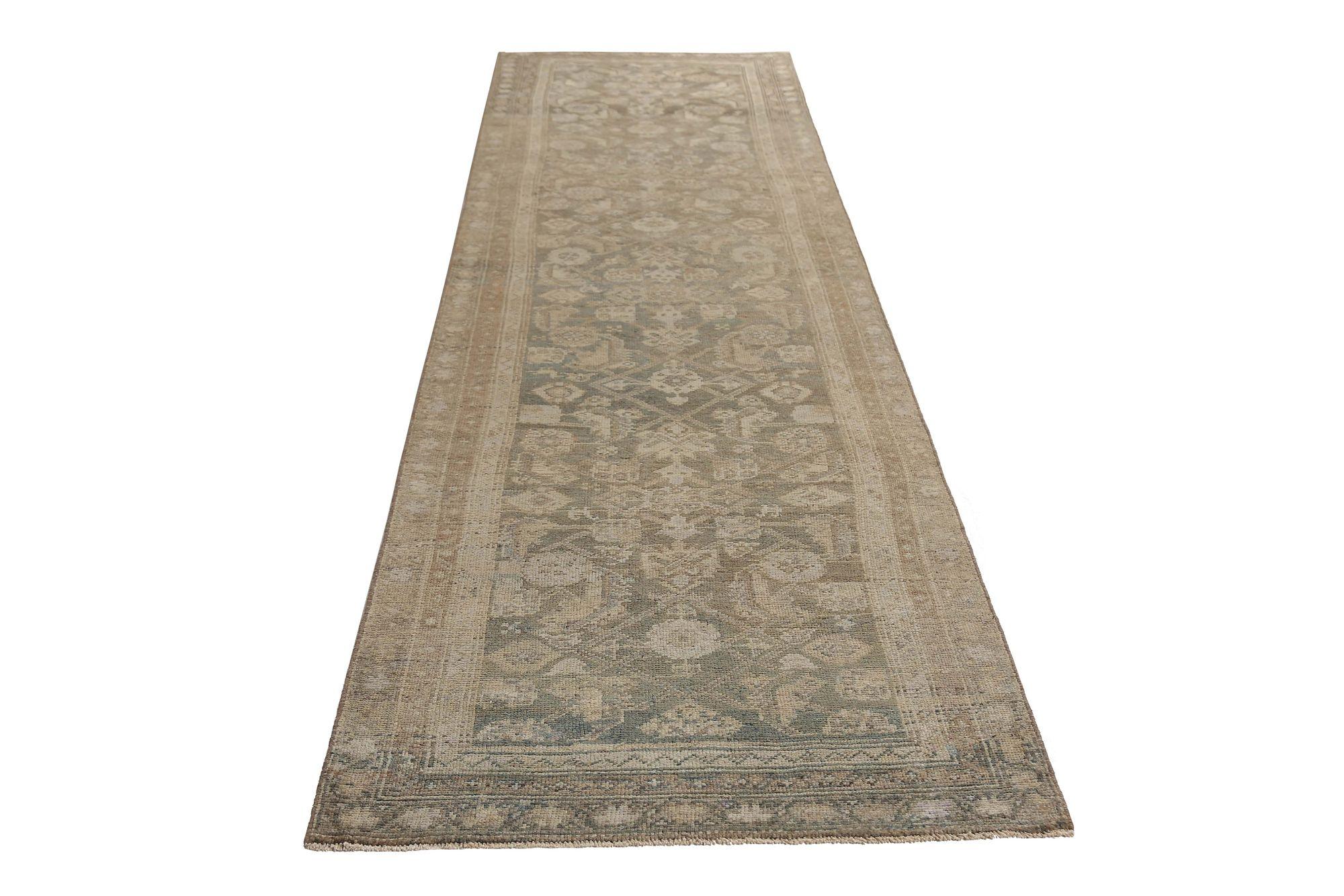 20ième siècle Tapis de course persan Azerbaïdjan - Laine Brown Taupe Design - 97734 en vente