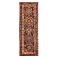 Persian Azerbaijan Runner Rug - Wool Green Ivory Pink Red - 97150