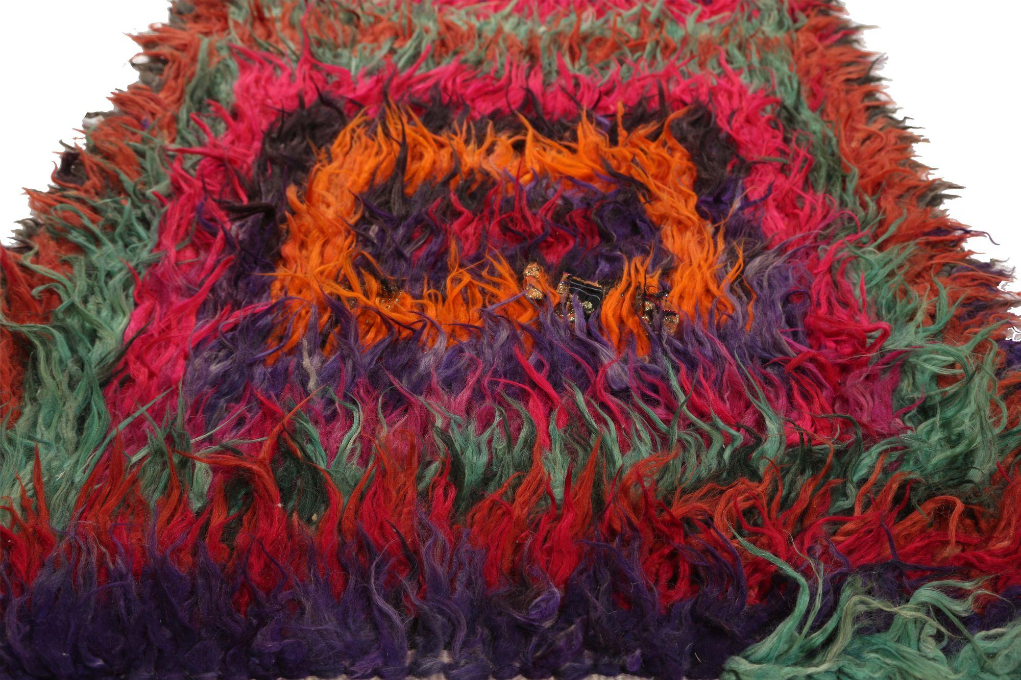 Tribal Tapis de couloir persan azerbaïdjan vert orange rose - 96965 en vente
