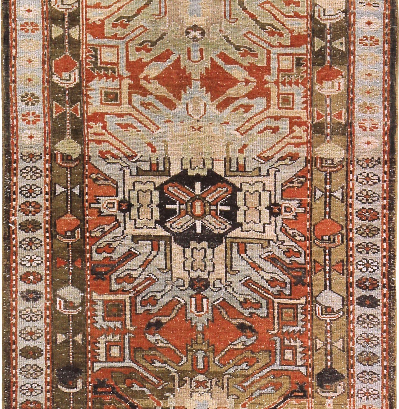 Persischer Aserbaidschanischer Läufer - Wolle Elfenbein Hellblau Rosa - 89627 (Irakisch) im Angebot
