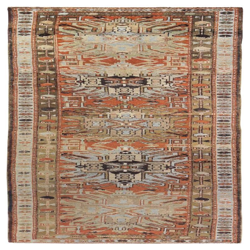 Persischer Aserbaidschanischer Läufer - Wolle Elfenbein Hellblau Rosa - 89627 im Angebot