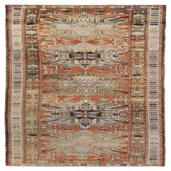 Tapis de couloir persan azerbaïdjan en laine ivoire bleu clair et rose - 89627