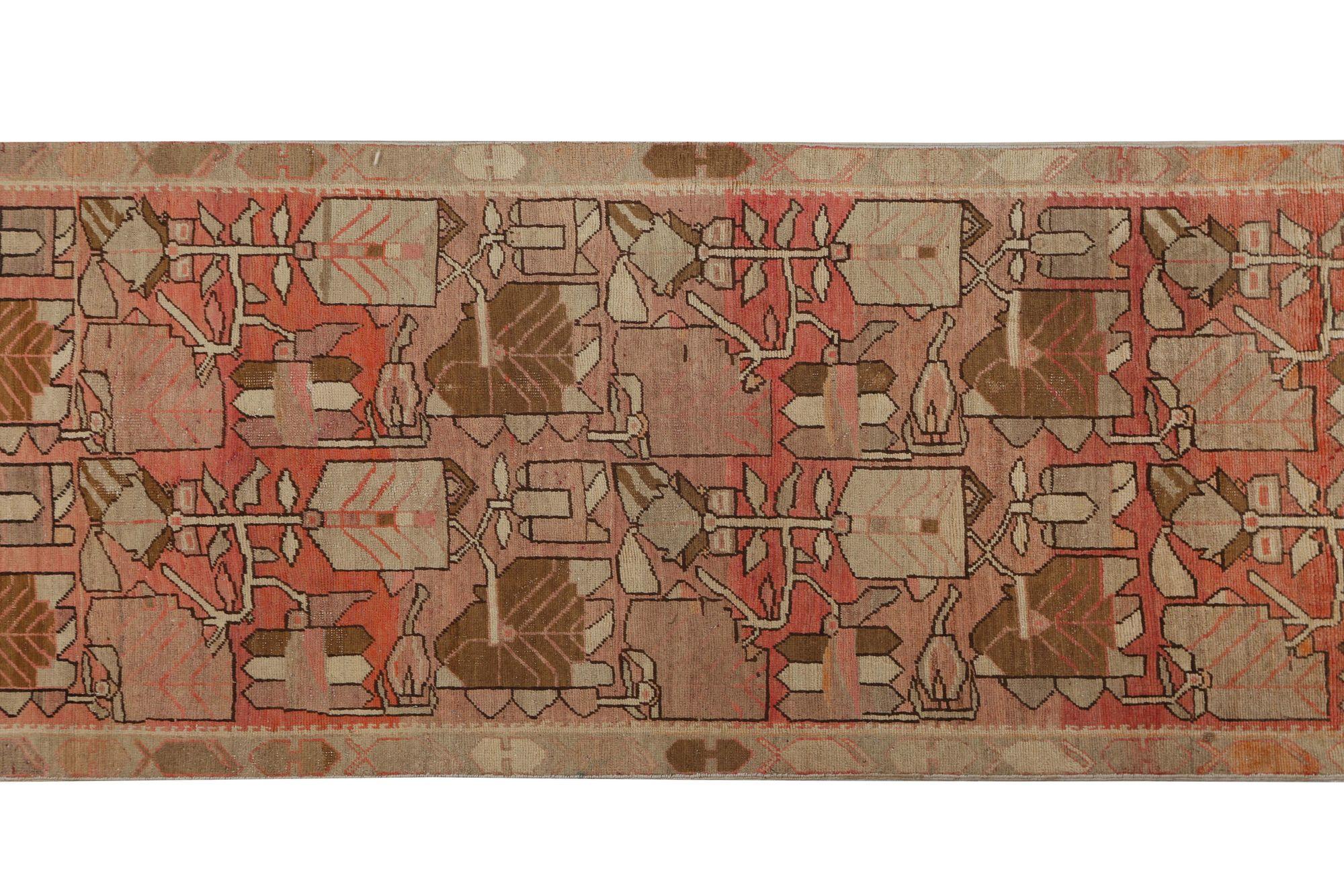 Persischer Aserbaidschan-Läufer - Wolle Elfenbein Rosa Taupe Design - 97986 (20. Jahrhundert) im Angebot