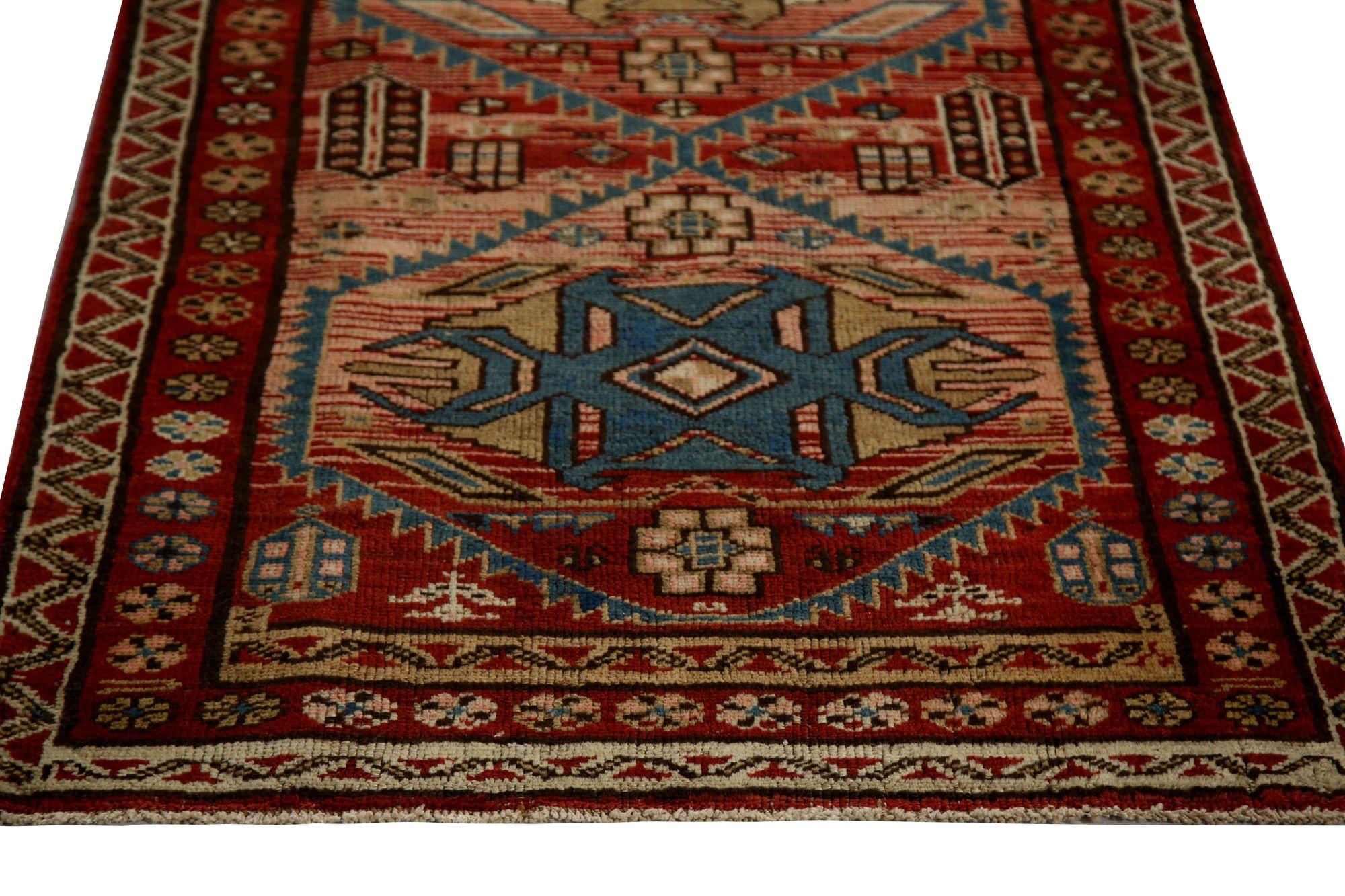 Persischer Aserbaidschan-Läufer - Wolle Rosa Rot Design - 96748 (Irakisch) im Angebot