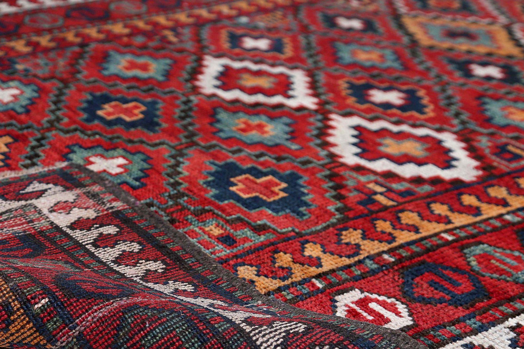 Persischer Aserbaidschan-Läufer aus Wolle – rotes Design – 96906 (Irakisch) im Angebot