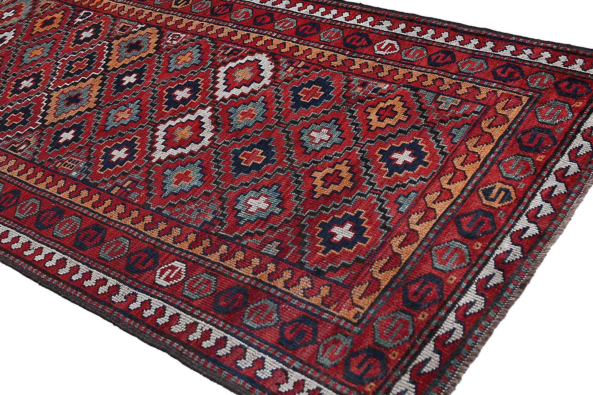 Persischer Aserbaidschan-Läufer aus Wolle – rotes Design – 96906 (20. Jahrhundert) im Angebot
