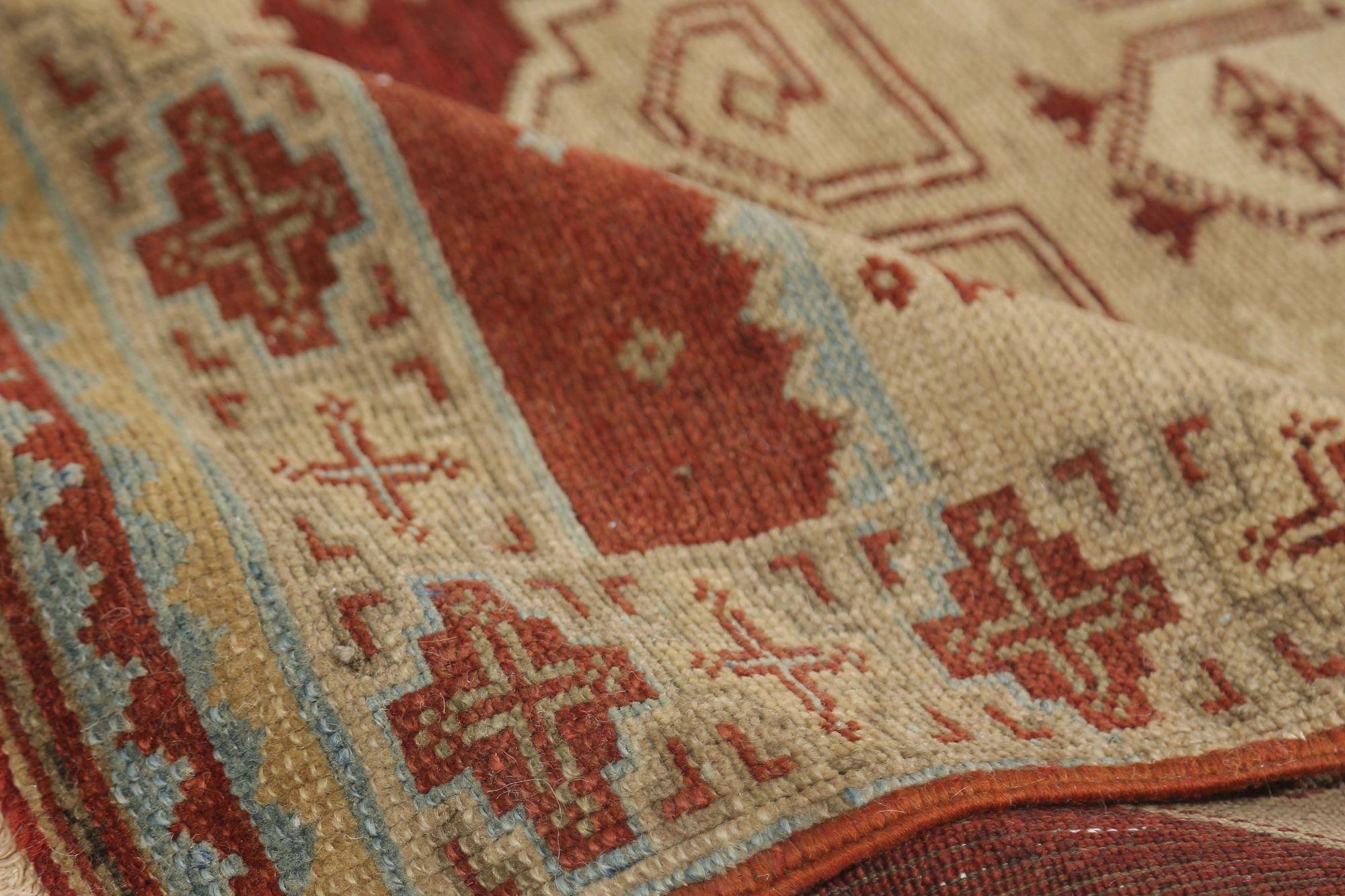 Persischer Aserbaidschan-Läufer - Wolle in Rot- Taupe Design - 97972 (Stammeskunst) im Angebot