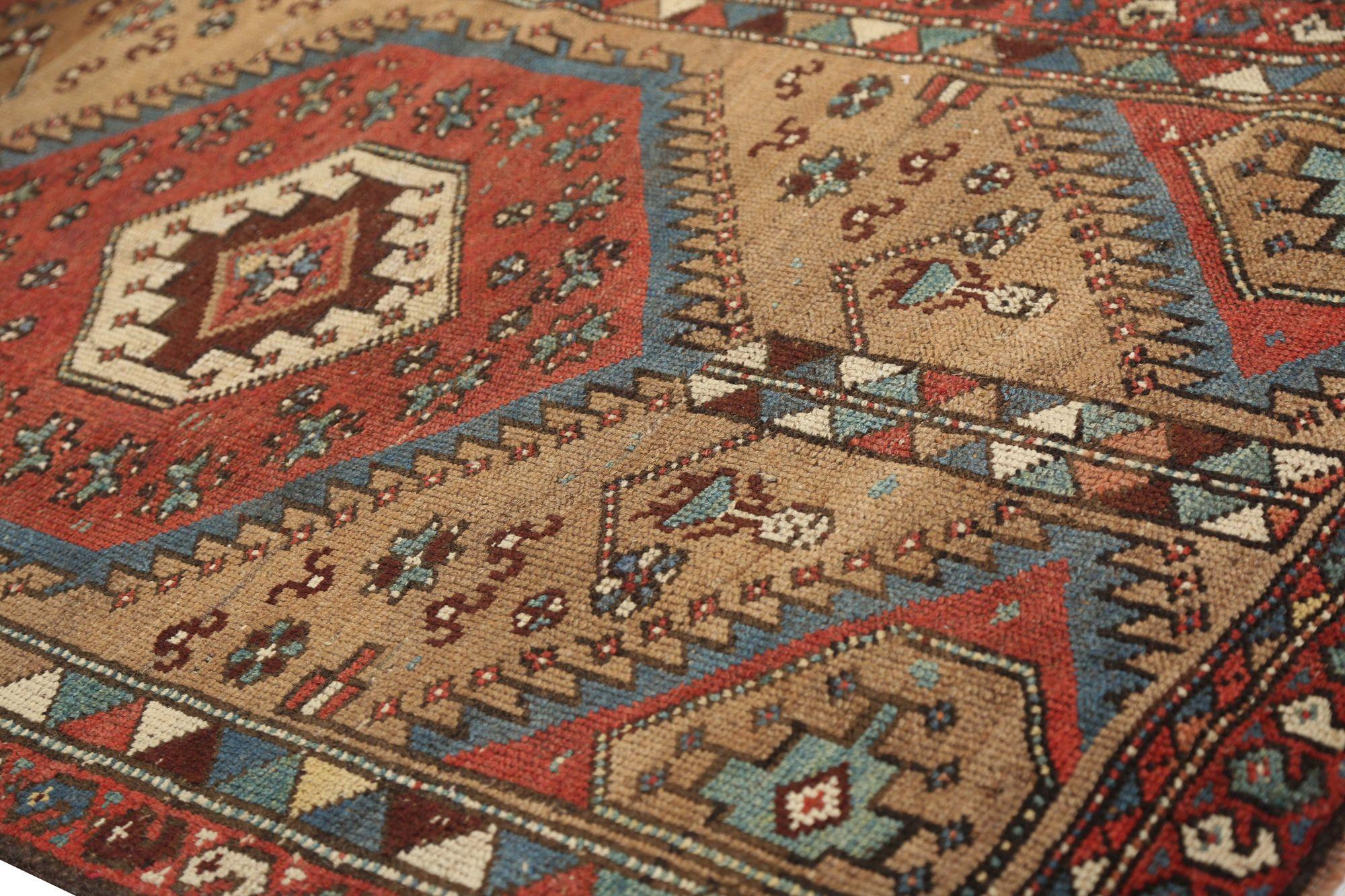 Persischer Aserbaidschan-Läufer - Wolle in Rot und Taupe Design - 97985 (Irakisch) im Angebot
